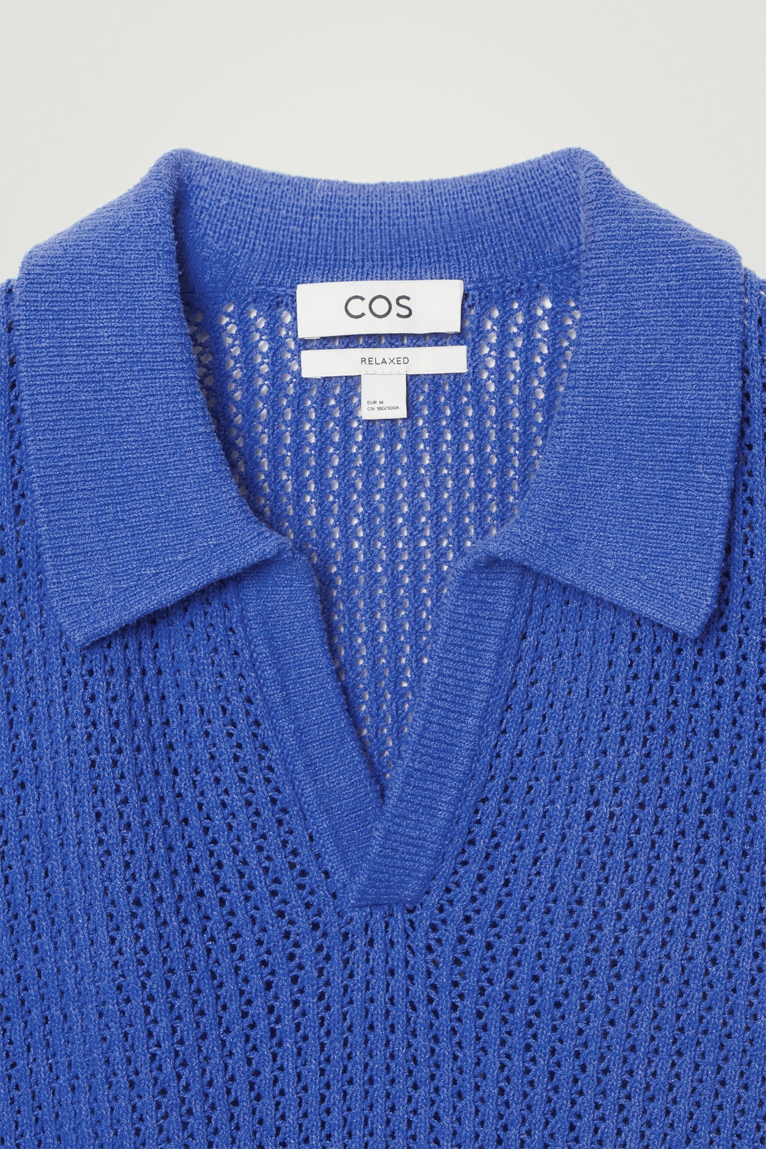 OPEN-KNIT POLO SHIRT - BRIGHT BLUE/OFF-WHITE - 2