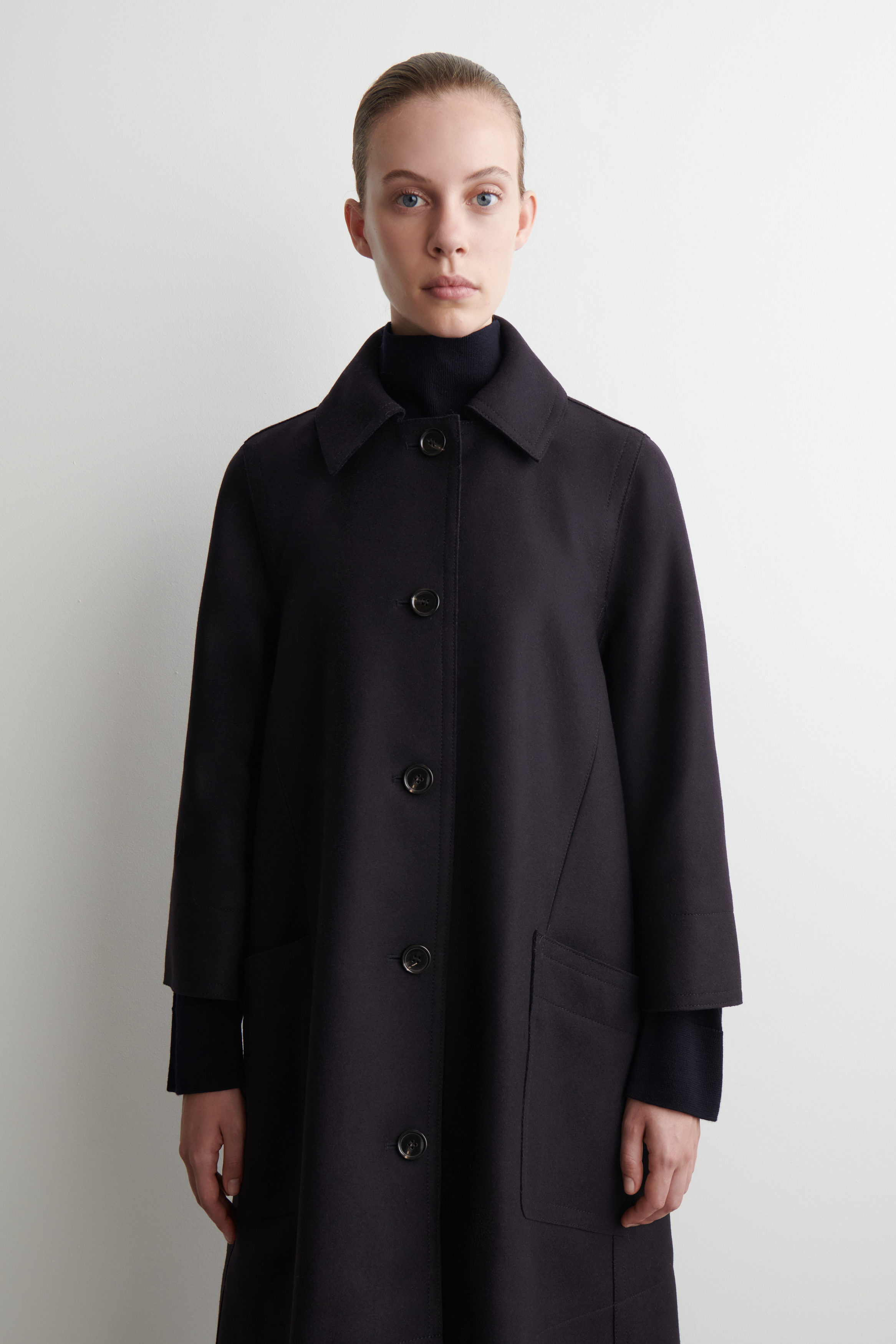 VOLUMINOUS WOOL LONG CAR COAT - NAVY | COS