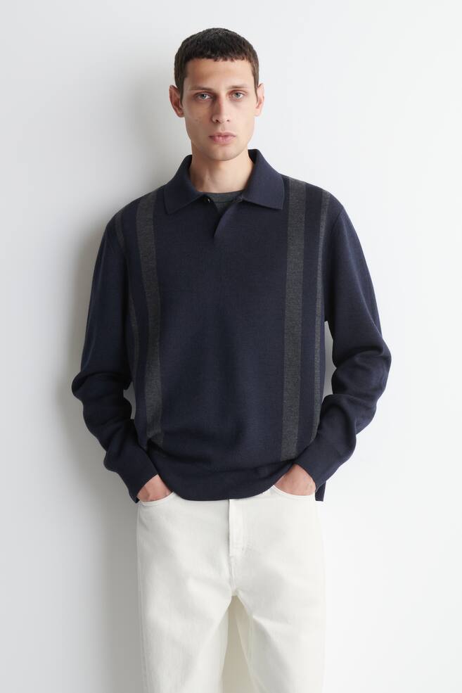 POLO IN LANA MERINO A RIGHE - BLU NAVY / GRIGIO / RIGHE - 1