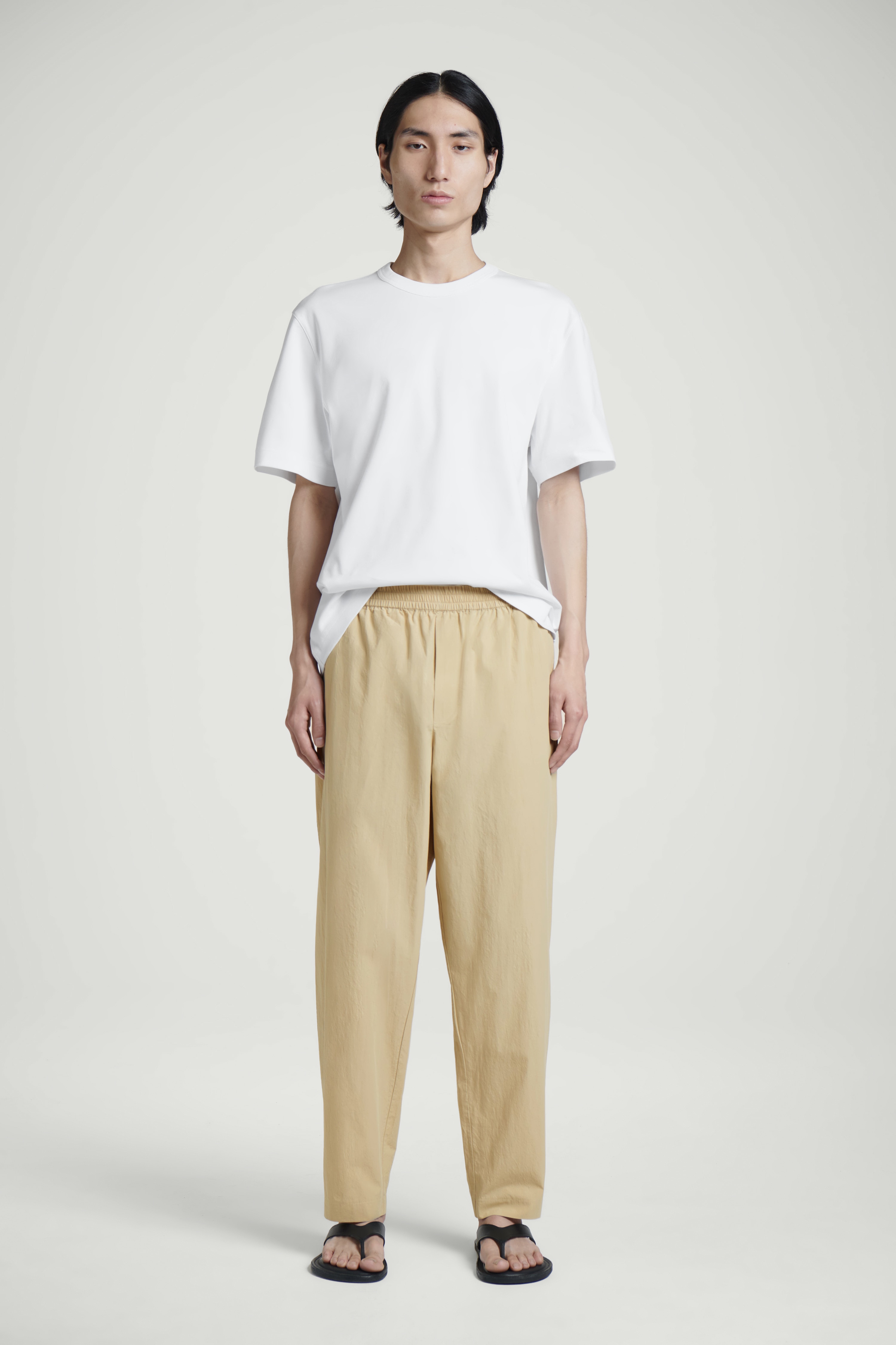 PANTALÓN DE ALGODÓN ELÁSTICO TAPERED FIT - BEIGE/AZUL/AZUL MARINO