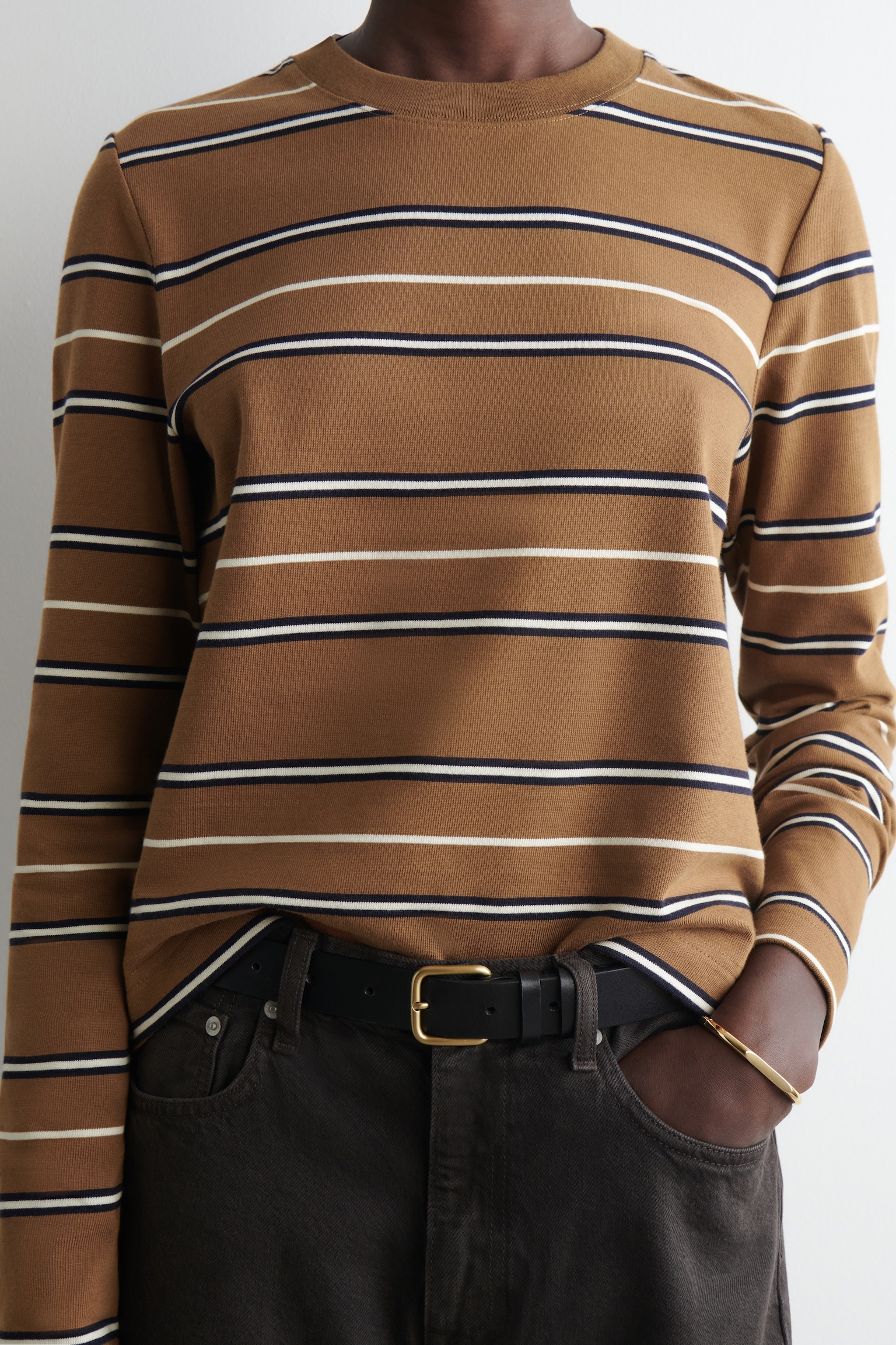 TRICOU CU MÂNECI LUNGI, TĂIETURĂ CLASICĂ - BROWN / STRIPED/BLEUMARIN / CU DUNGI/ALBASTRU DESCHIS/ALB / MARO/white/BLACK/BEJ / NEDĂPĂCIT/ECRU / BLEUMARIN / MARO / CU DUNGI - 5