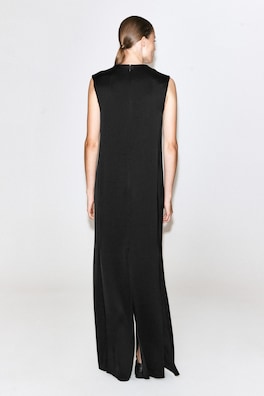 PANELED MATTE-SATIN COLUMN DRESS — CARBON 5
