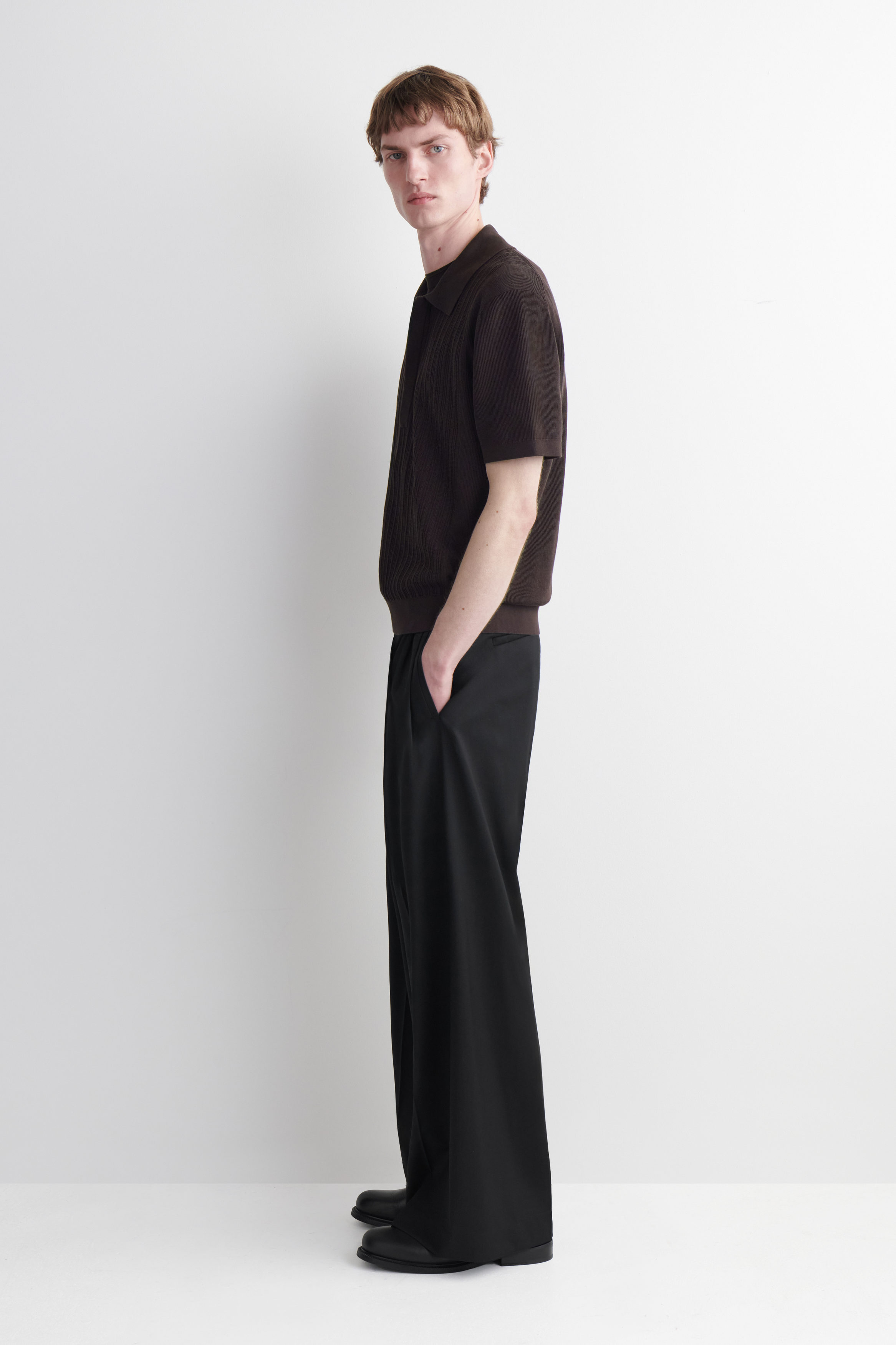 TEXTURED-PANEL COTTON POLO SHIRT - thumbnail 3