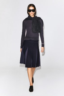 BELTED PLEATED WOOL-BLEND SKIRT — NAVY 3