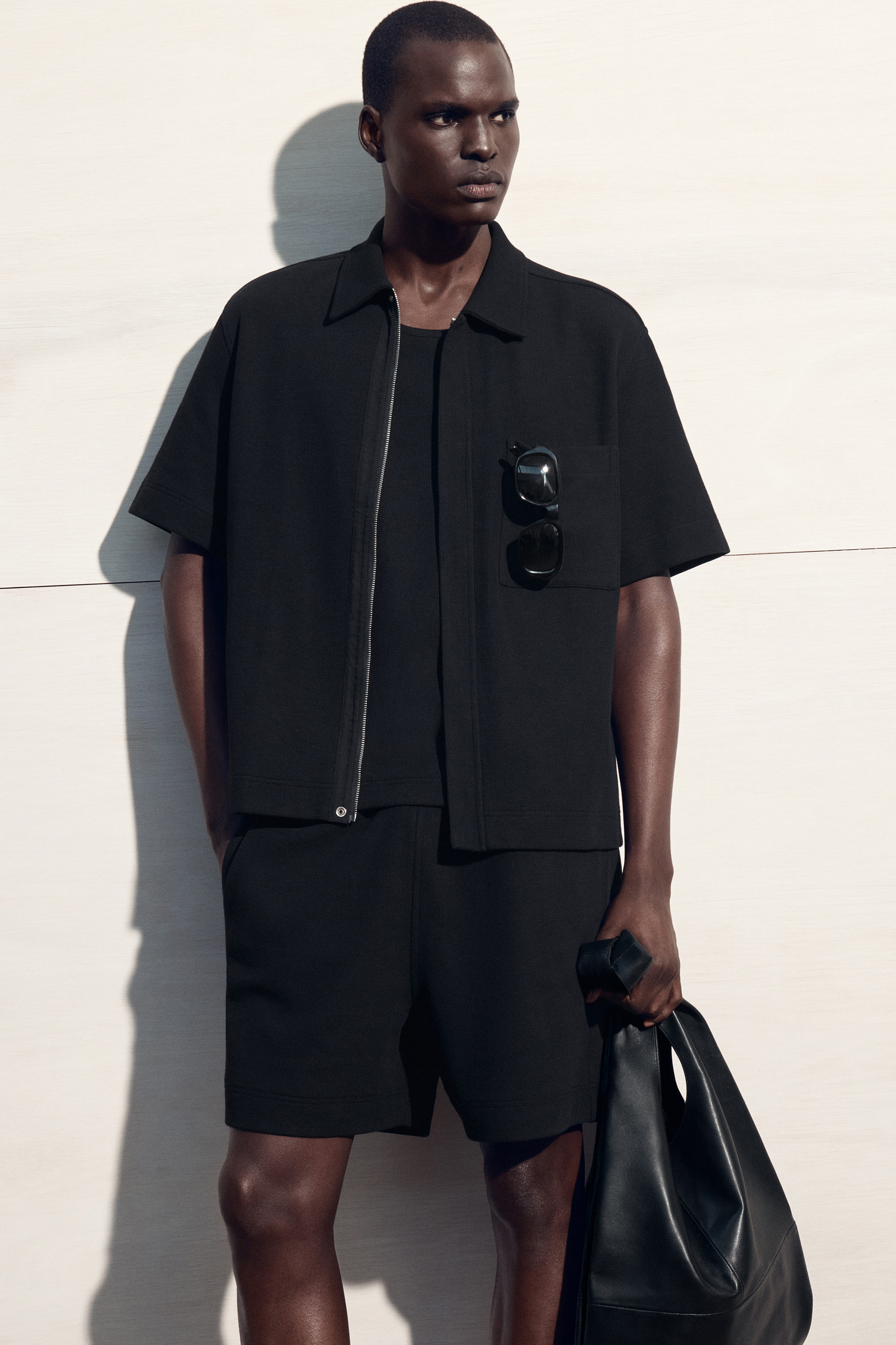 TEXTURED COTTON-JERSEY SHORTS - BLACK | COS
