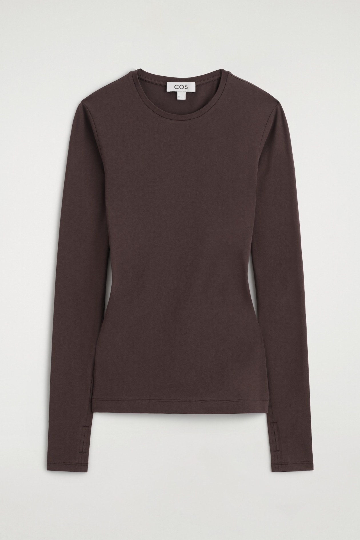 COTTON LONG-SLEEVED TOP — DARK BROWN