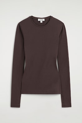COTTON LONG-SLEEVED TOP — DARK BROWN 7