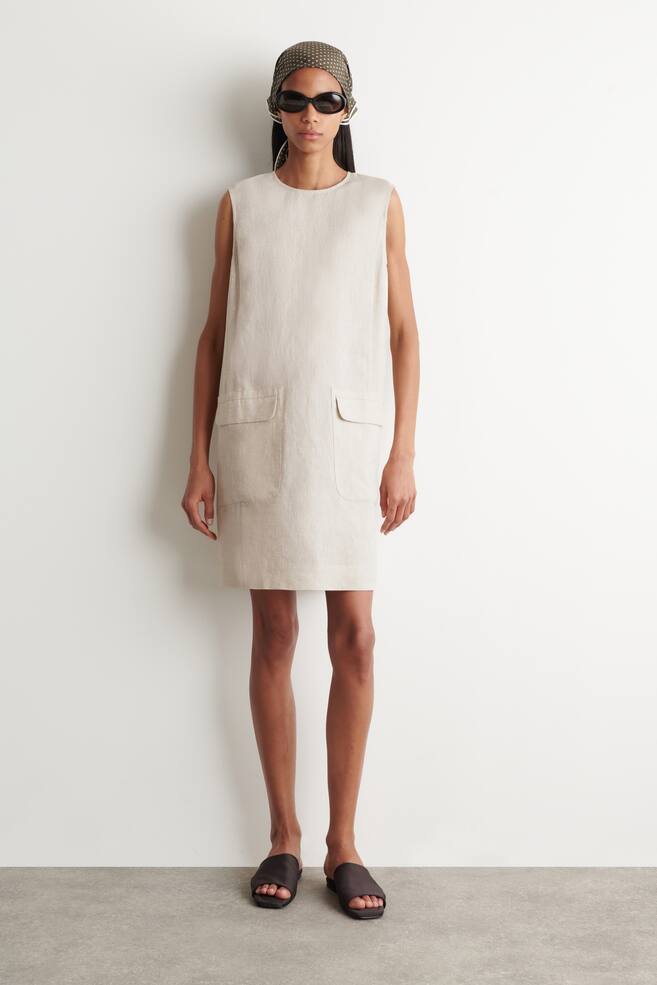 VESTIDO RECTO CORTO LINO - SIN TEÑIR/BEIGE - 1