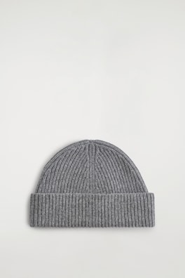 CHUNKY RIBBED WOOL BEANIE — GREY MÉLANGE 2