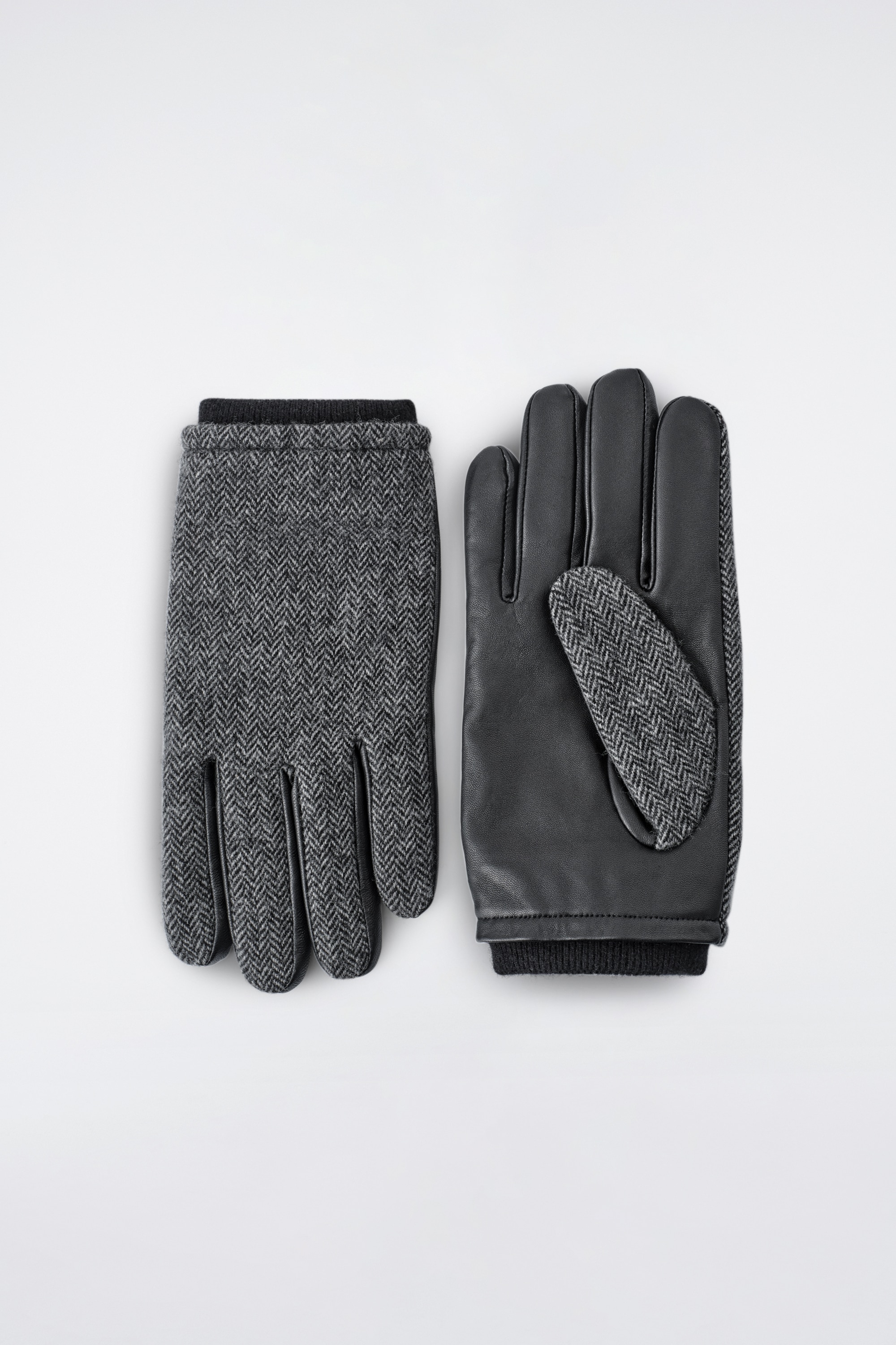 GANTS EN CUIR DOUBLÉS CACHEMIRE - GRIS / CHEVRONS/BRUN FONCÉ