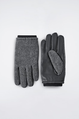 TOPSTITCHED CASHMERE-LINED LEATHER GLOVES — GREY / HERRINGBONE 2