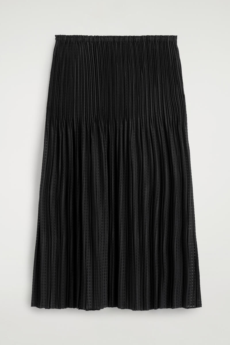 Pleated Jacquard Midi Skirt