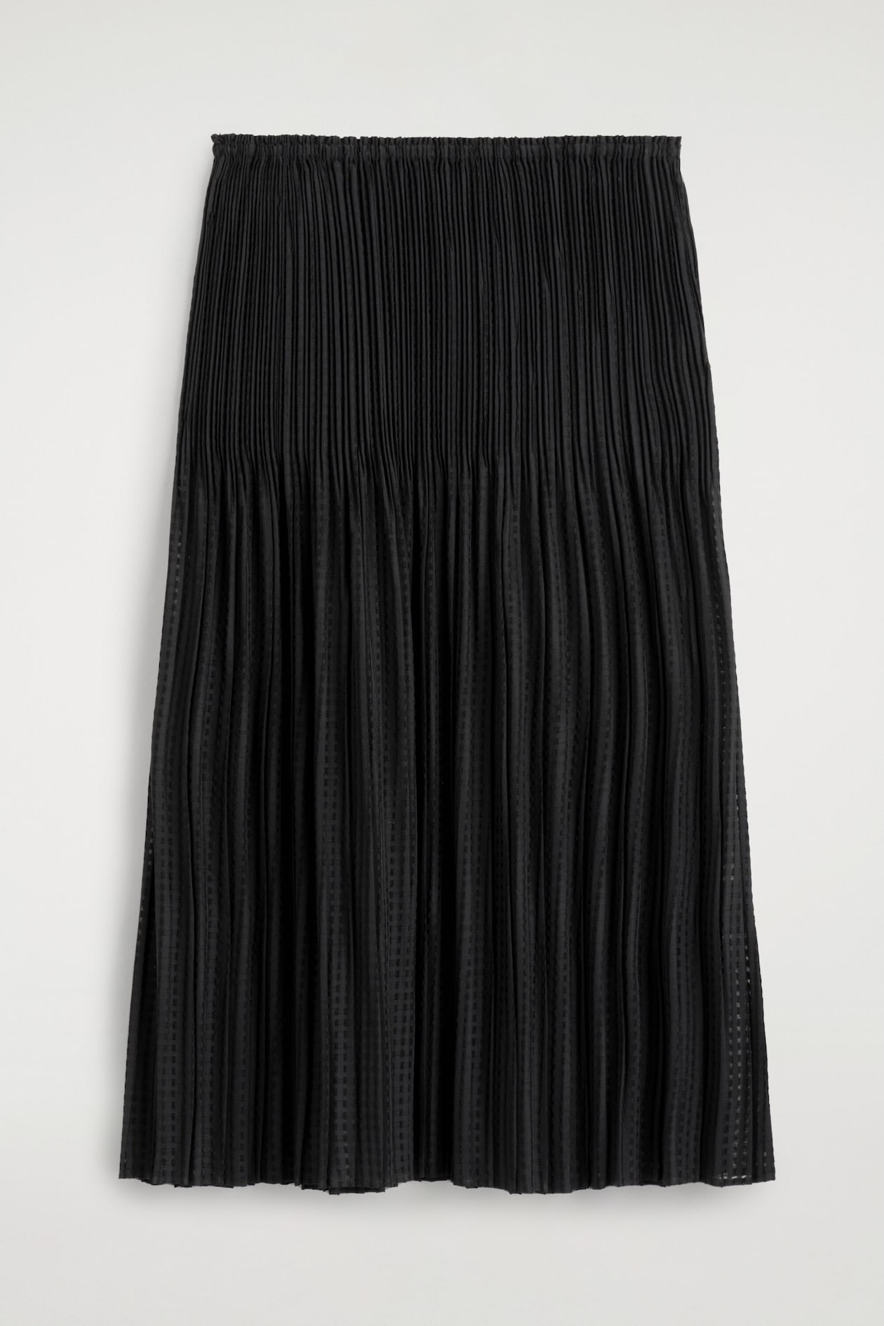 PLEATED JACQUARD MIDI SKIRT — BLACK
