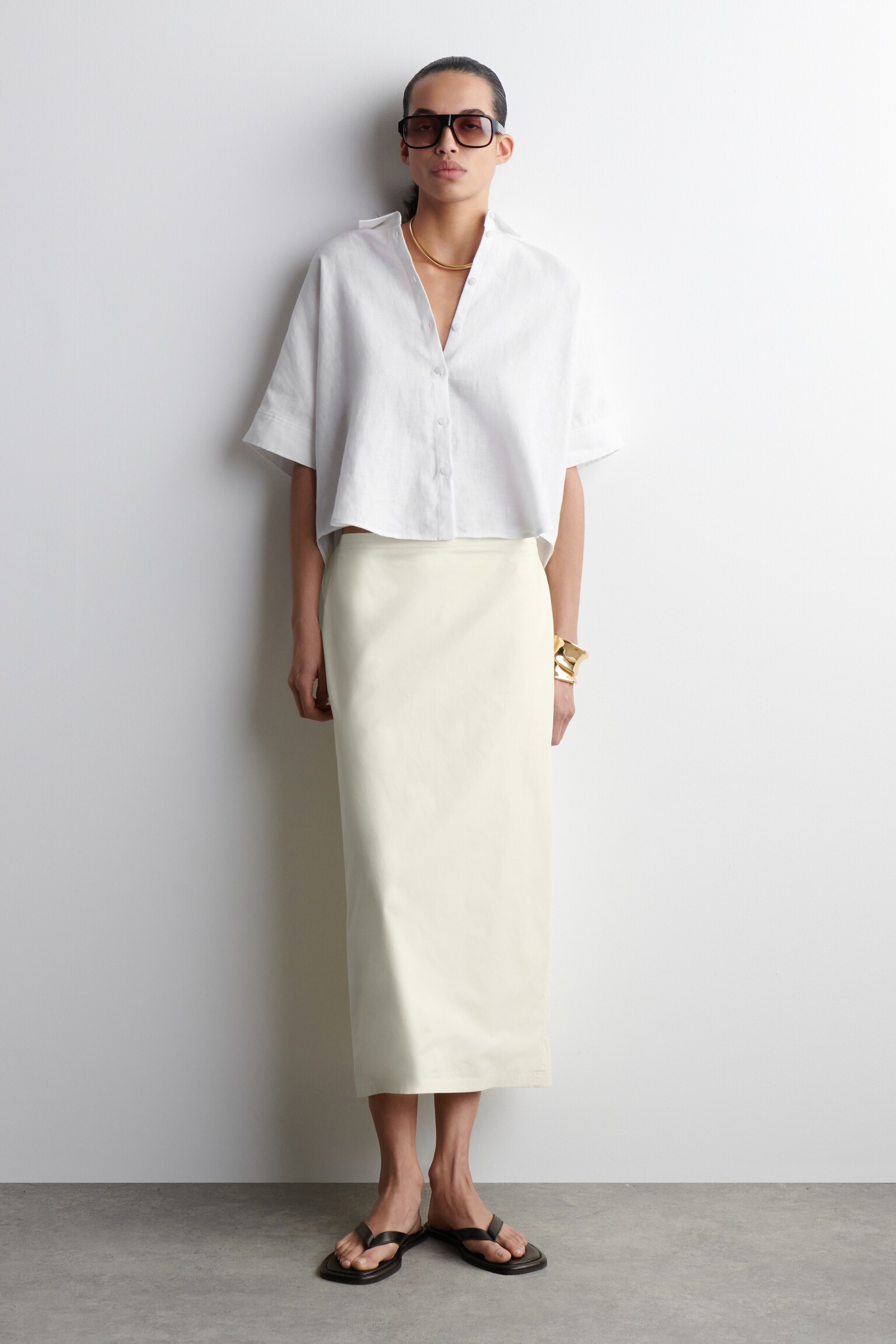 BOXY SHORT-SLEEVED LINEN SHIRT - WHITE/NAVY/BUTTER YELLOW/GREEN - 4