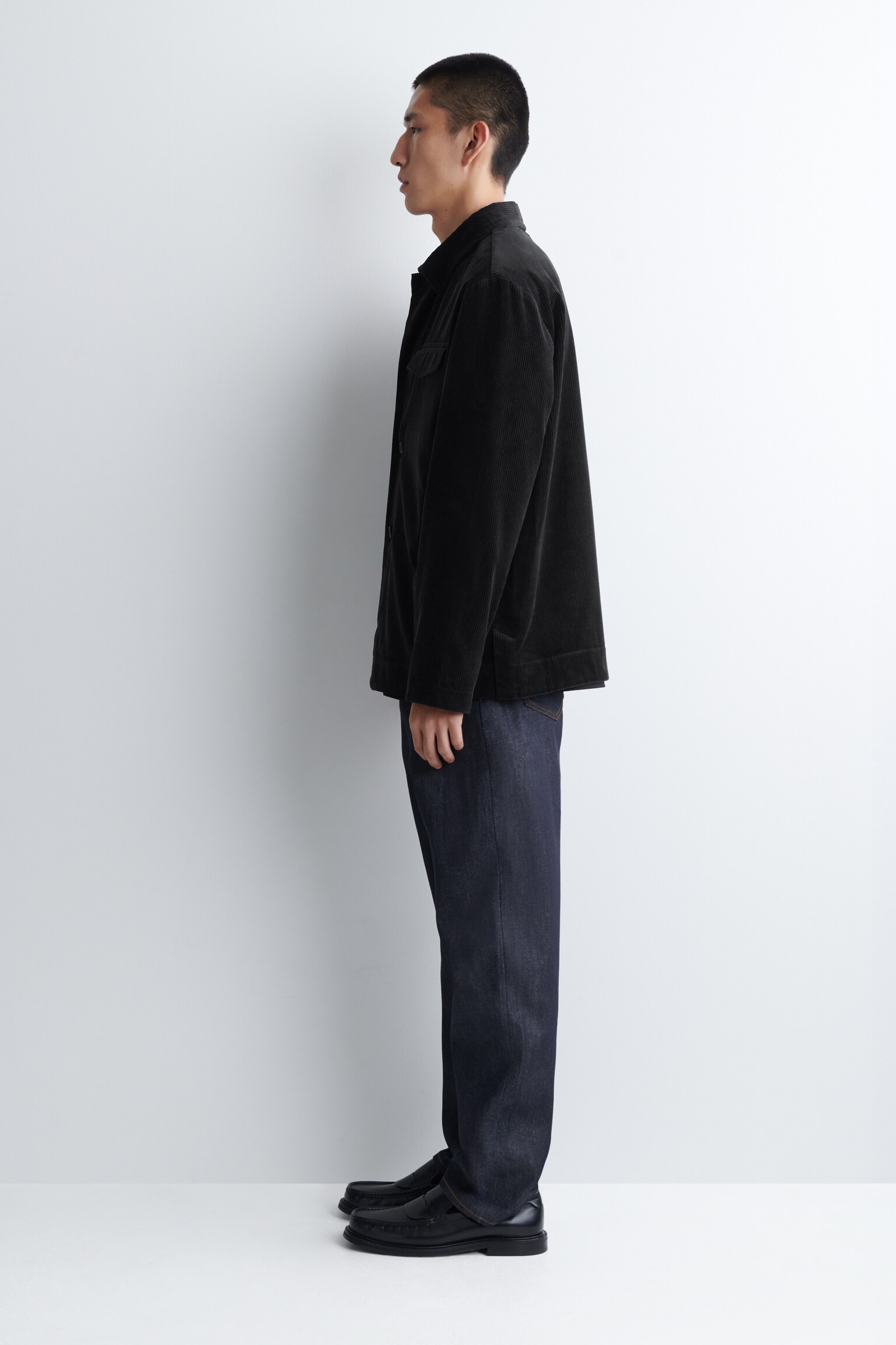 COTTON-CORDUROY OVERSHIRT - BLACK/DARK TURQUOISE - 8