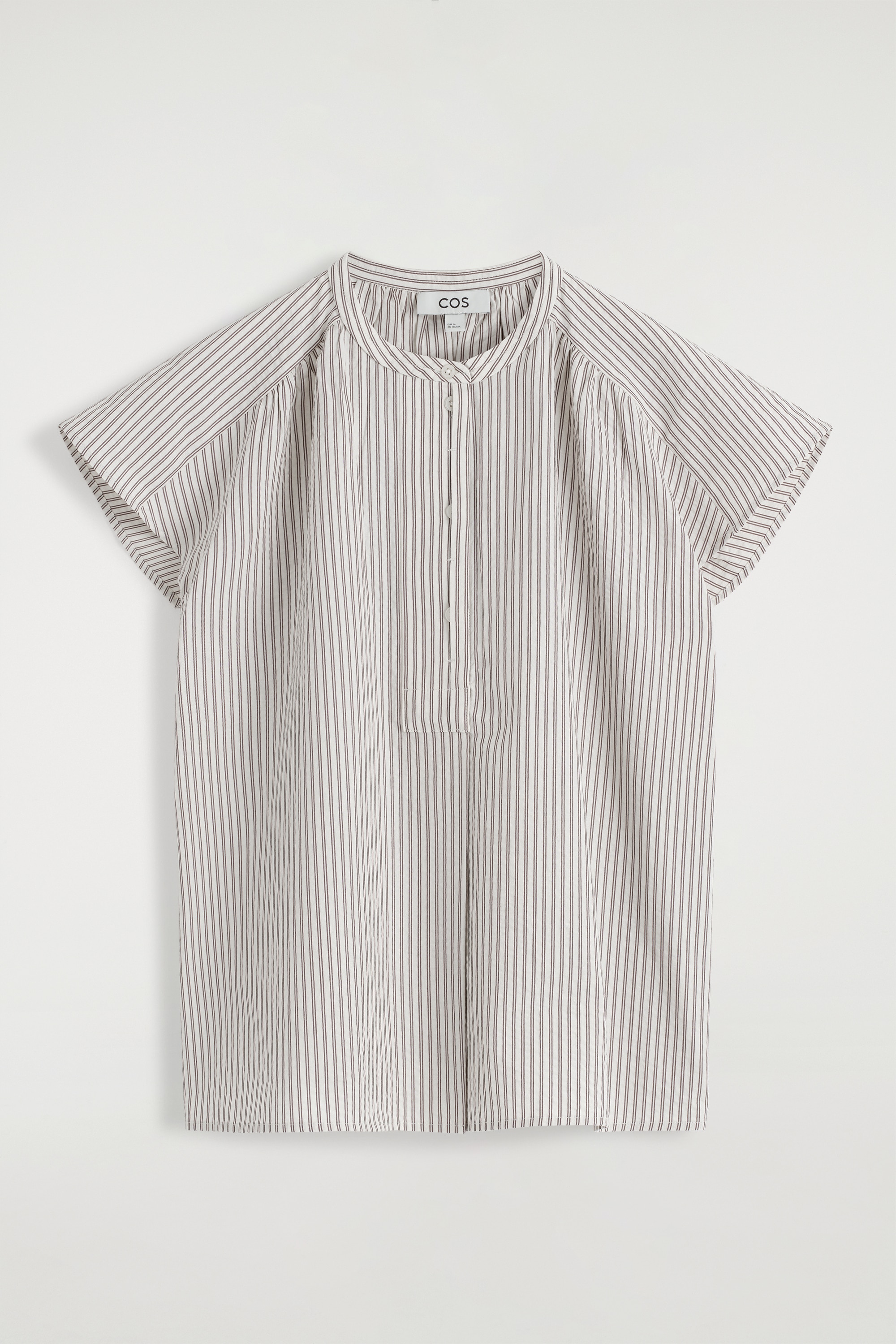 STRIPED SEERSUCKER FLARED-SLEEVE BLOUSE - WHITE / STRIPED