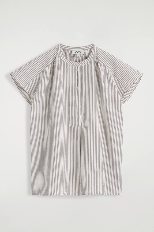 GESTREIFTE BLUSE AUS SEERSUCKER MIT WEITEN ÄRMELN - WEISS/GESTREIFT - 1