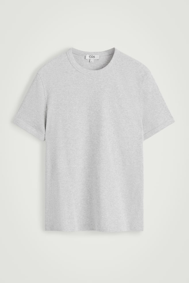 SLIM RIBBED COTTON T-SHIRT - LIGHT GREY/WHITE/BROWN/NAVY/BLACK/CHARCOAL/DARK GREY - 1