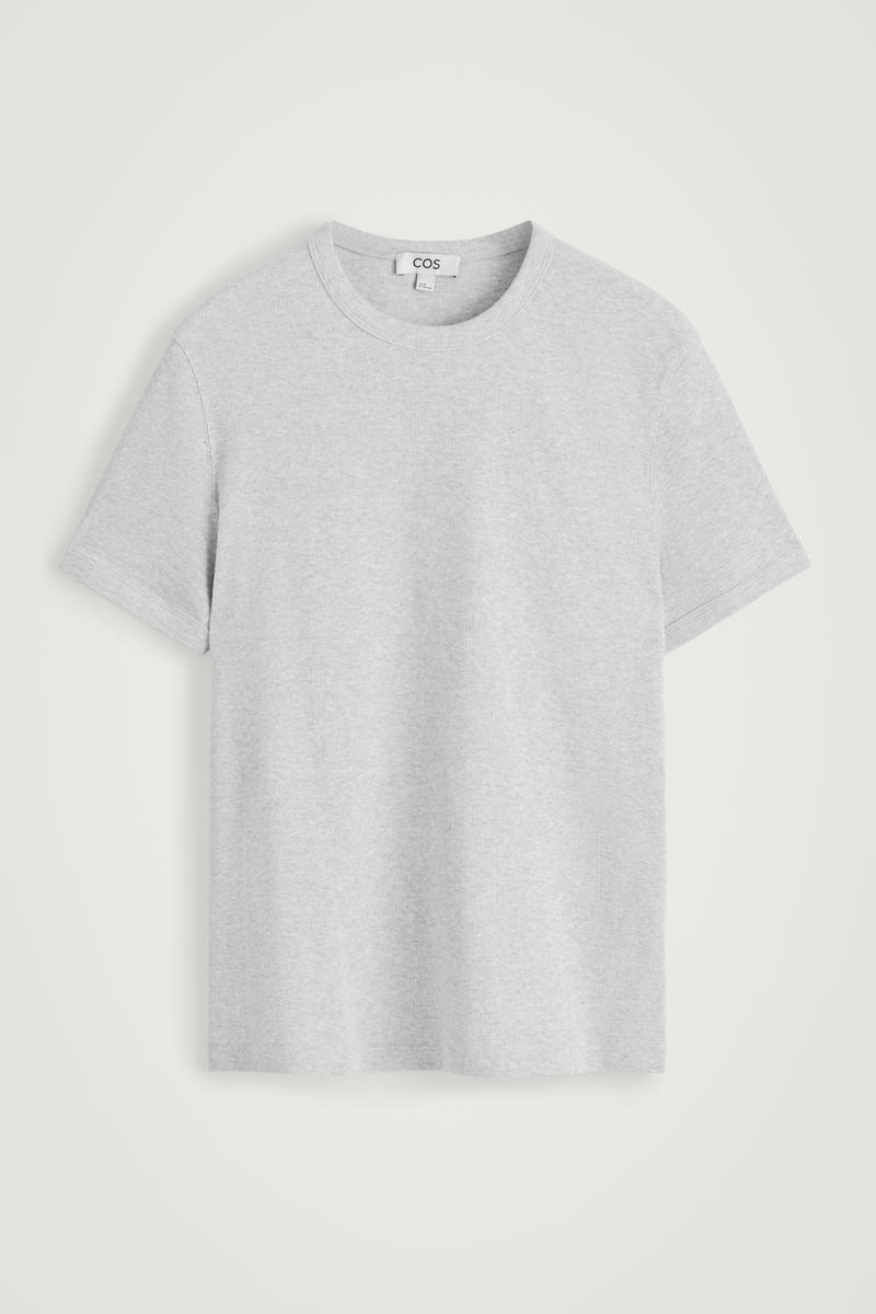 Slim Ribbed Cotton T-Shirt in Gray