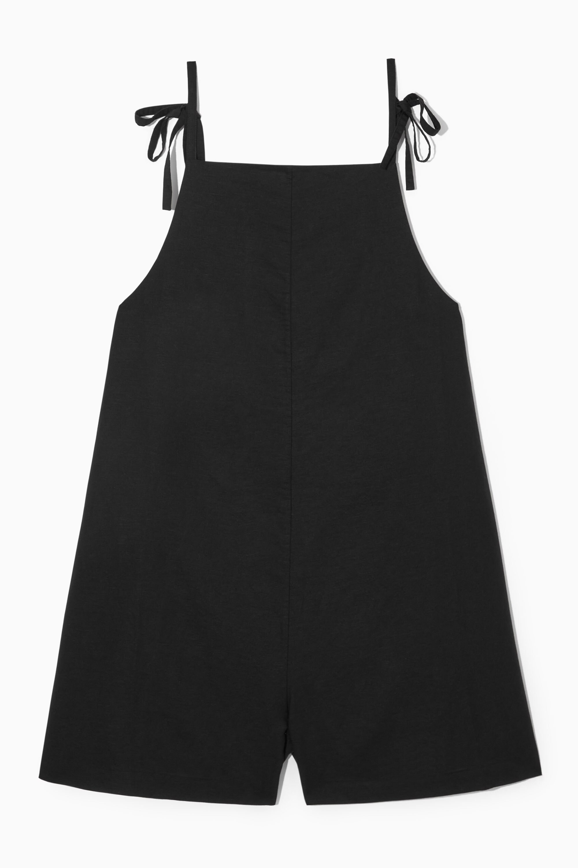 新品 COS コス ラップフロント LINEN JUMPSUIT ブラック 36 WRAP-FRONT LINEN JUMPSUIT ラップフロントリネンジャンプスーツ