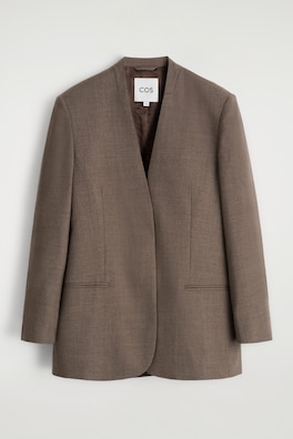 COLLARLESS WOOL-BLEND BLAZER — BROWN 3