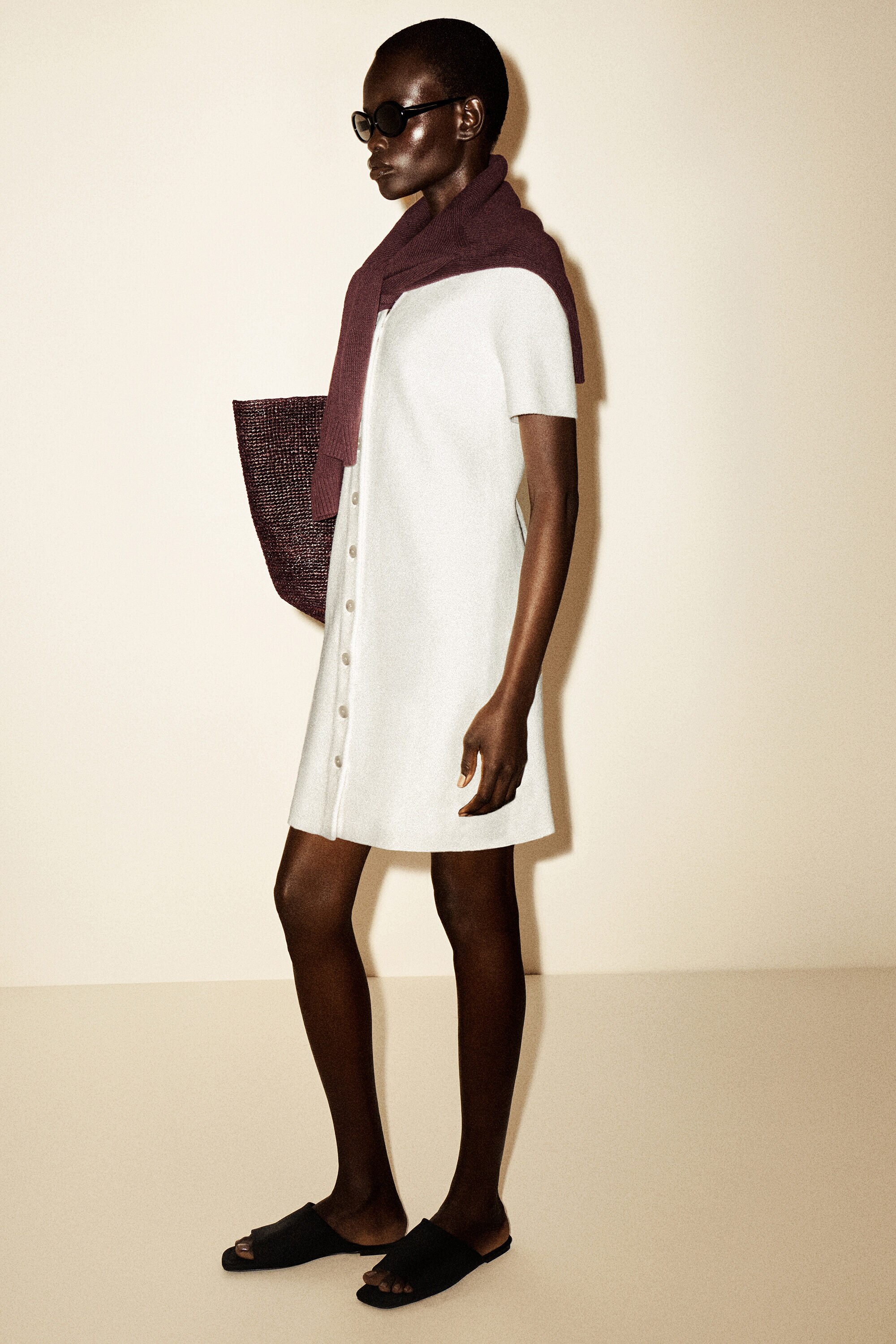 COS Women's Buttoned Milano-Knit Mini Dress in White | Cotton | Size: Medium