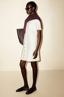 BUTTONED MILANO-KNIT MINI DRESS — WHITE 6