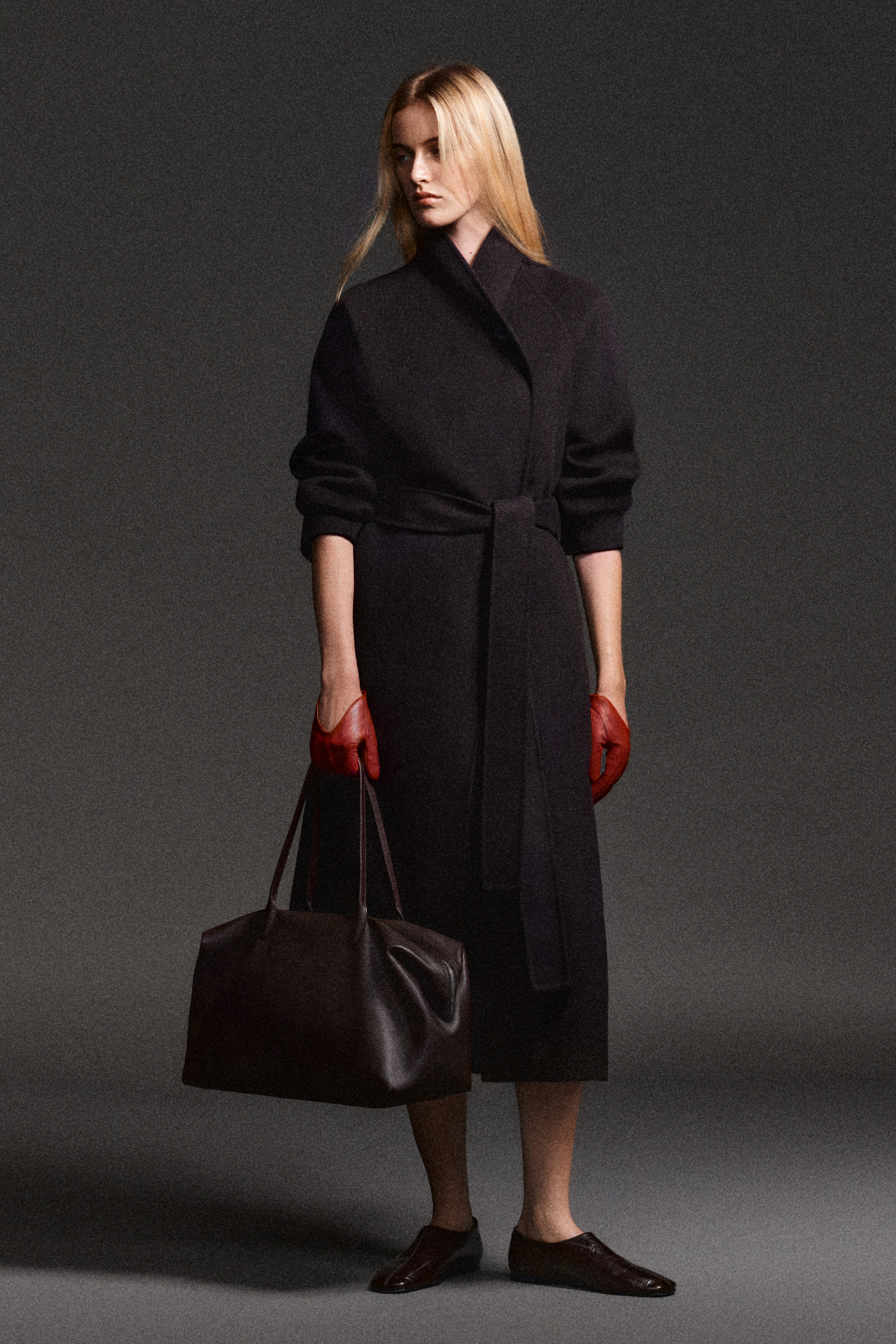 SHAWL-COLLAR DOUBLE-FACED WOOL LONG COAT - DARK BROWN | COS US