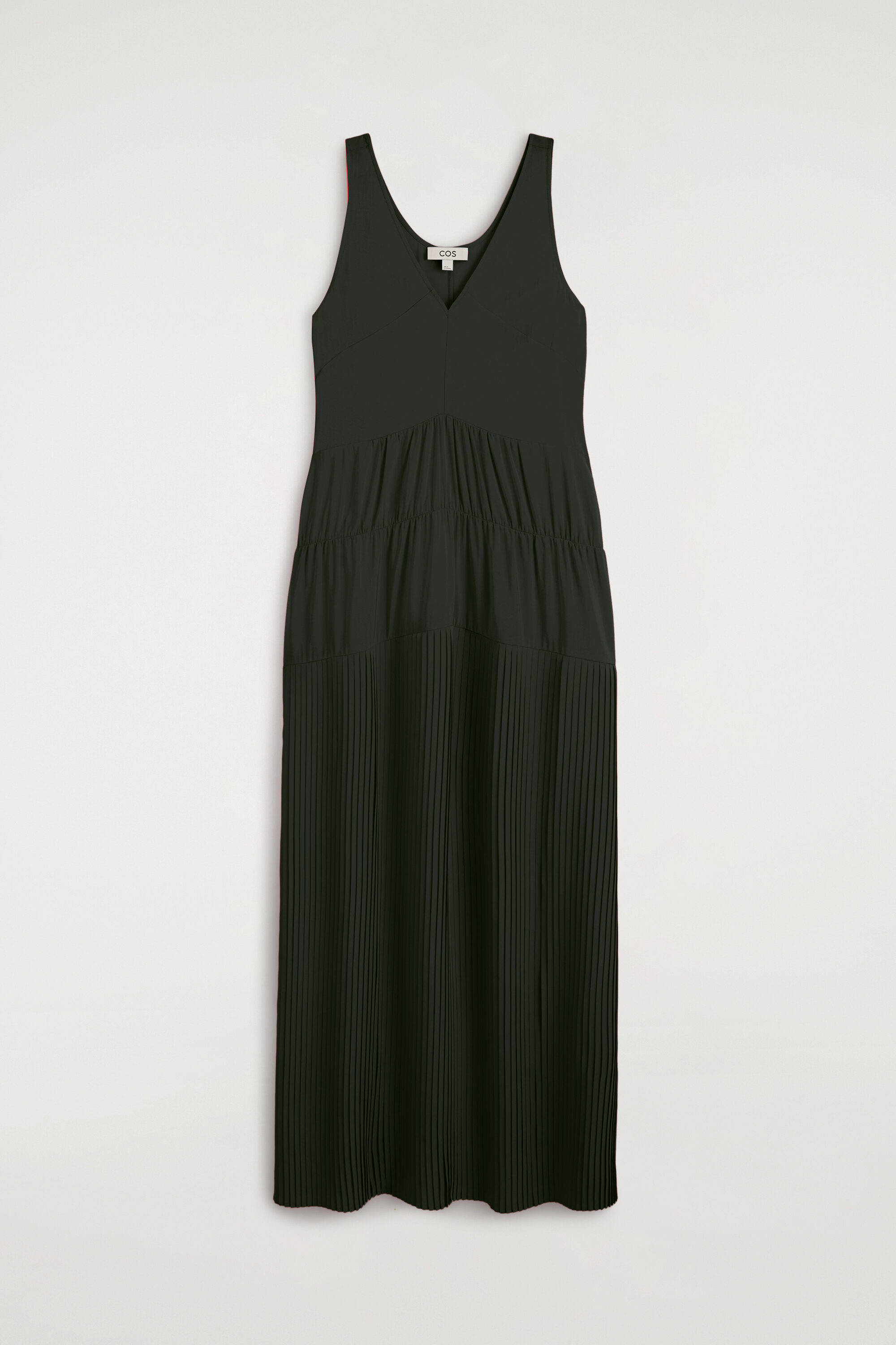 cos green pleated dress COS Green Strapless Dress by COS