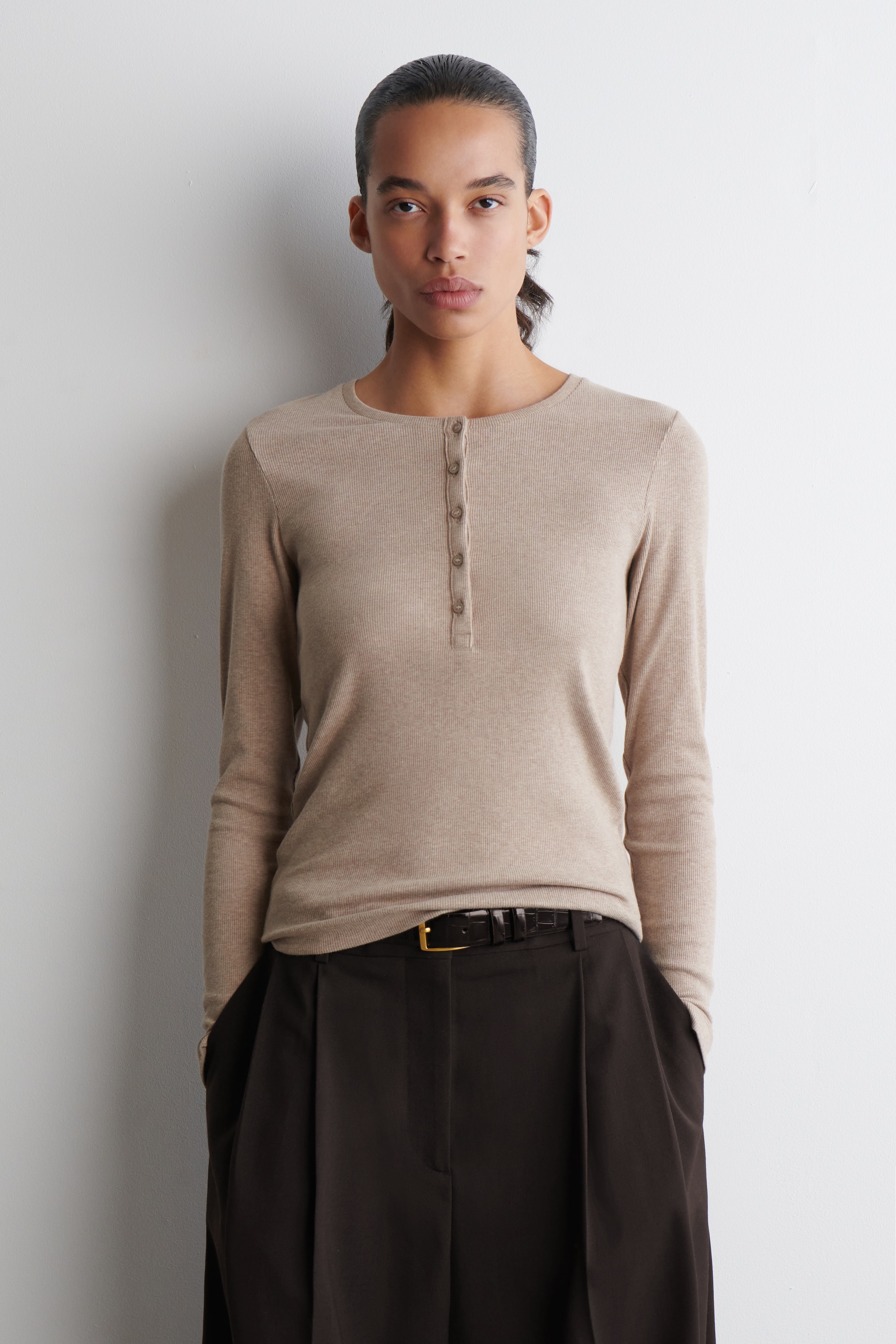 Agrandir l'image: HAUT HENLEY À MANCHES LONGUES - BEIGE CHINÉ - FEMME | H&M FR 1