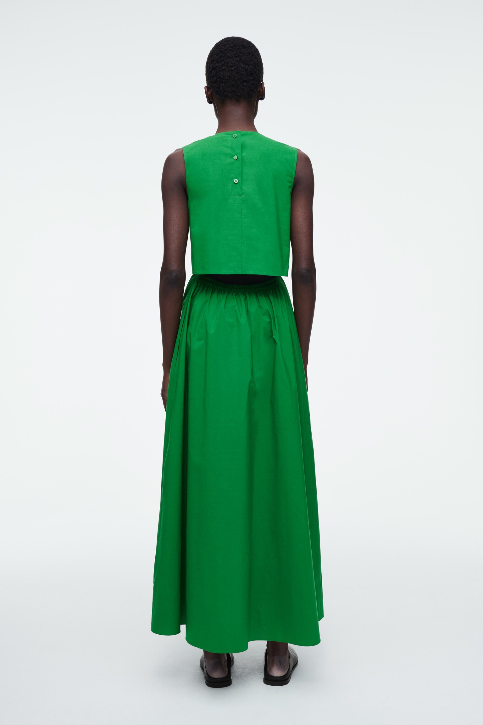 VESTIDO LARGO DE ALGODÓN CON ESPALDA ABIERTA - VERDE/MANTEQUILLA/MARRÓN OSCURO - 3