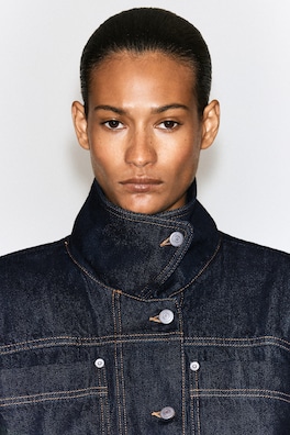 MOCK-NECK DENIM JACKET — INDIGO 6