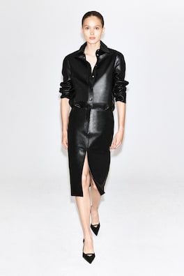 LEATHER MIDI SKIRT — BLACK 1