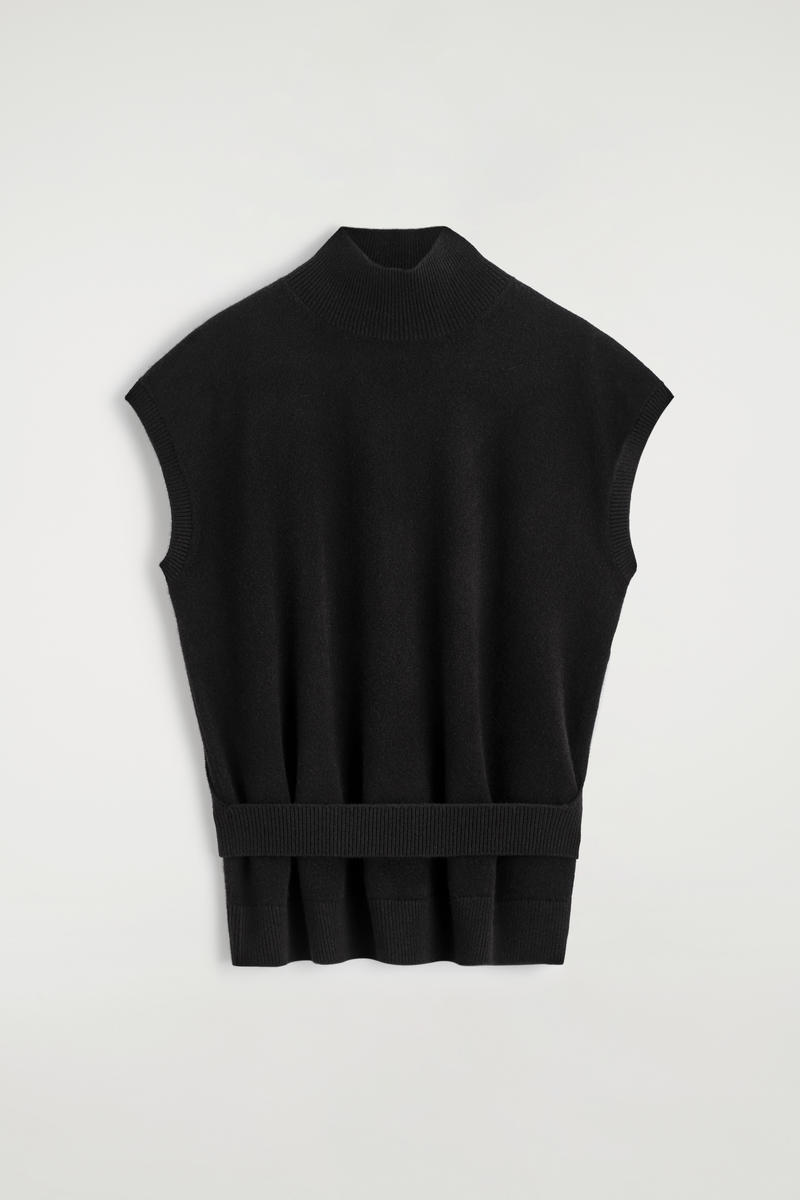 Cos Belt-detail Funnel-neck Wool Vest In Black