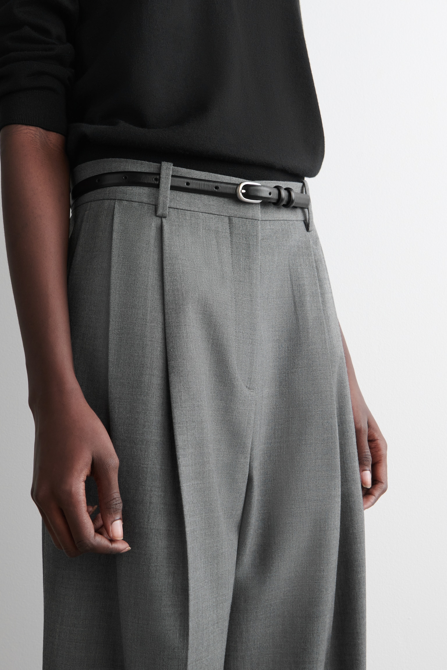RELAXED TWILL WIDE-LEG TROUSERS - GREY/DARK BROWN/BLACK/BLUE/MOLE/PINK - 5