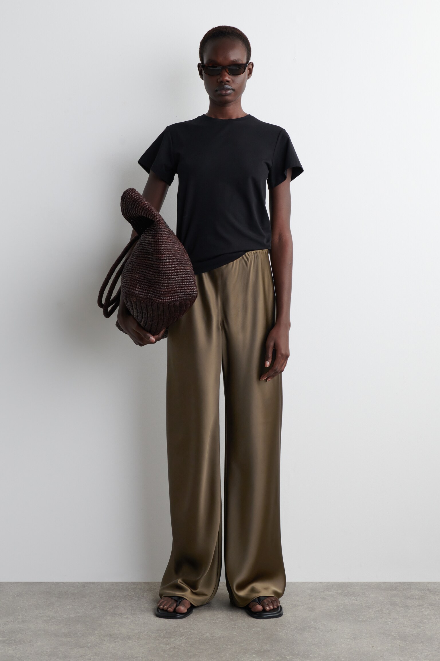 SATIN WIDE-LEG TROUSERS - BRUN/BRUN FONCÉ - 1