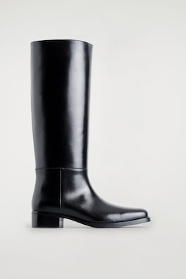 LEATHER KNEE-HIGH BOOTS — BLACK 1