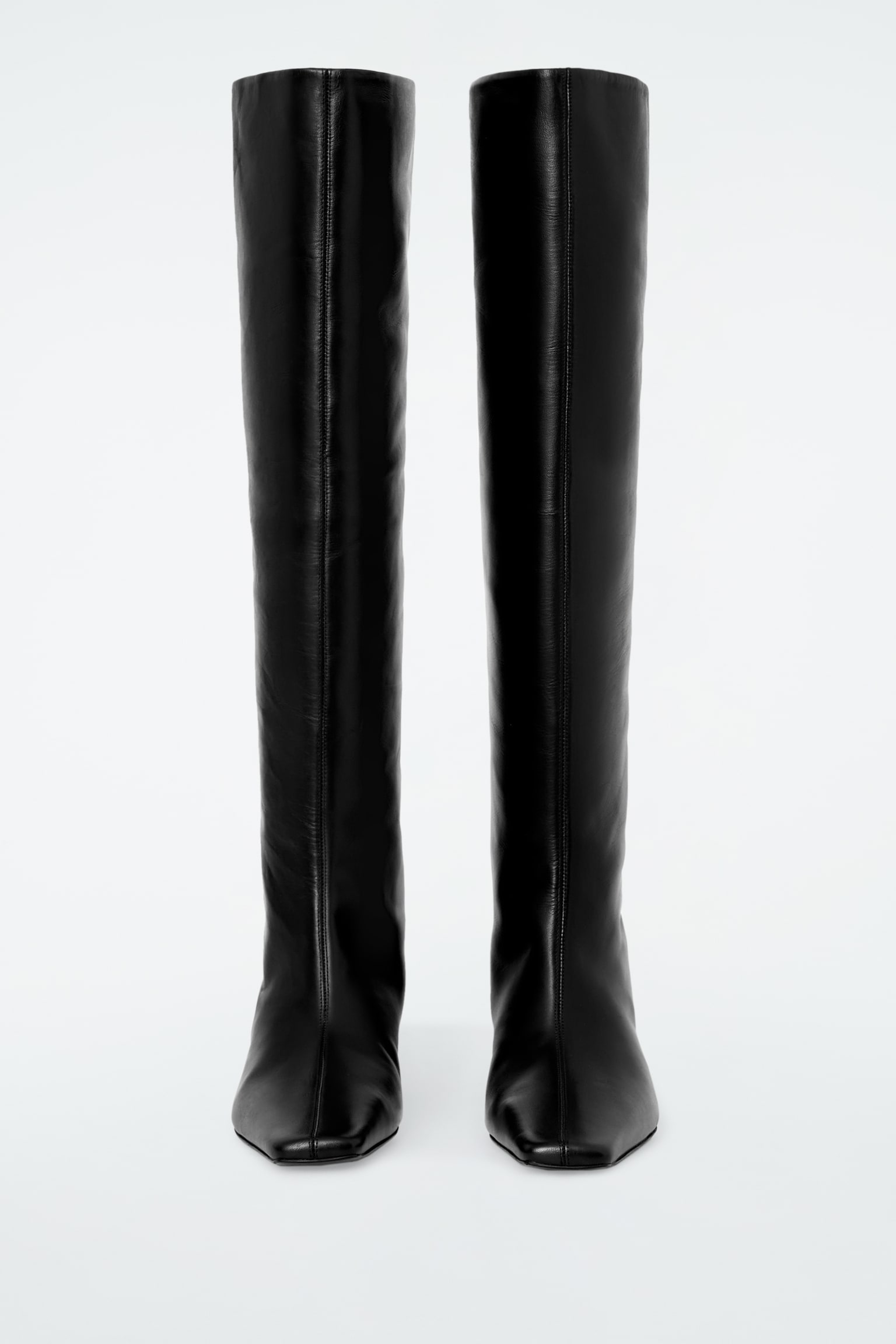 SLOUCHED LEATHER KNEE-HIGH BOOTS - BLACK - 3
