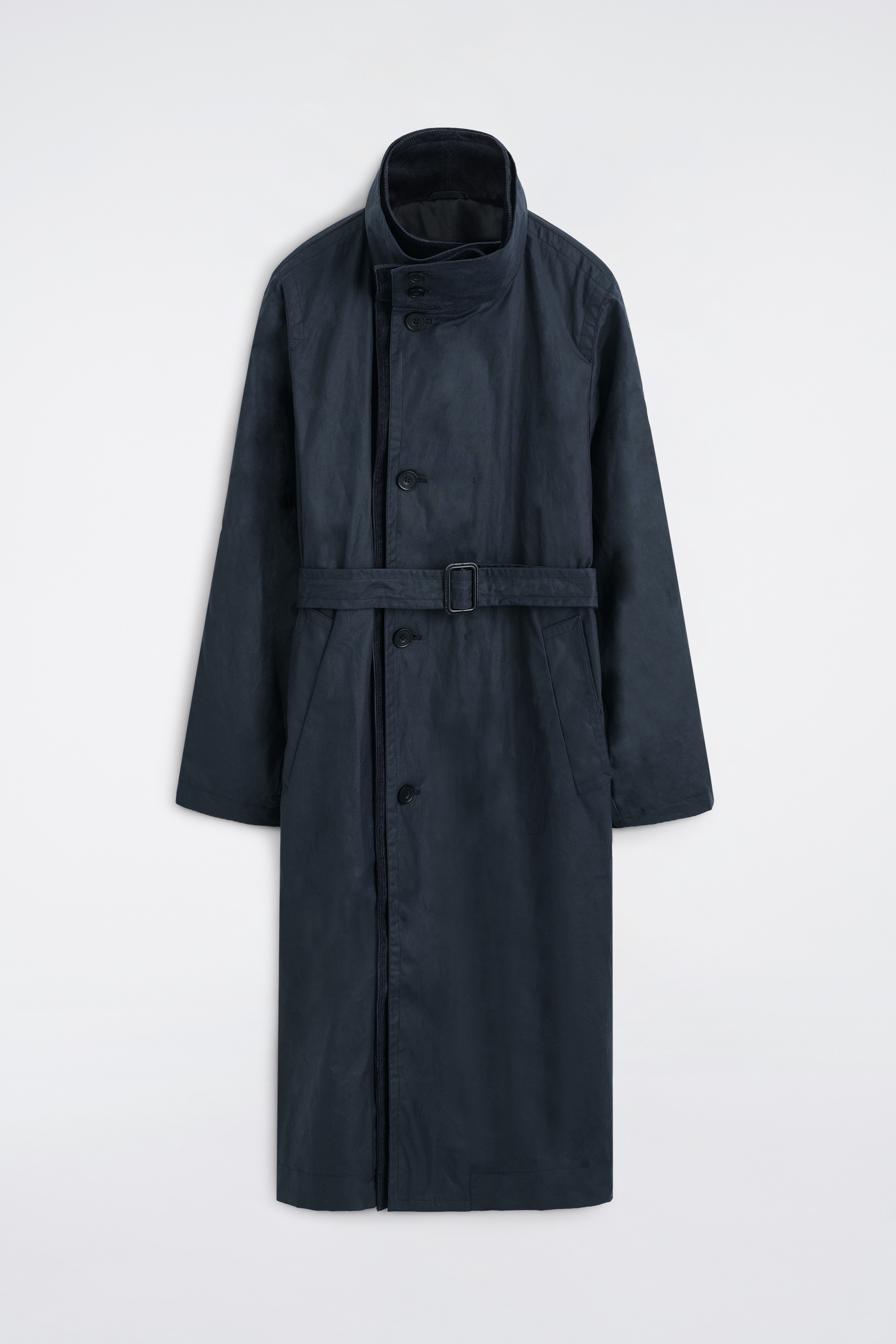 TRENCH-COAT EN COTON CIRÉ FINITIONS VELOURS CÔTELÉ
