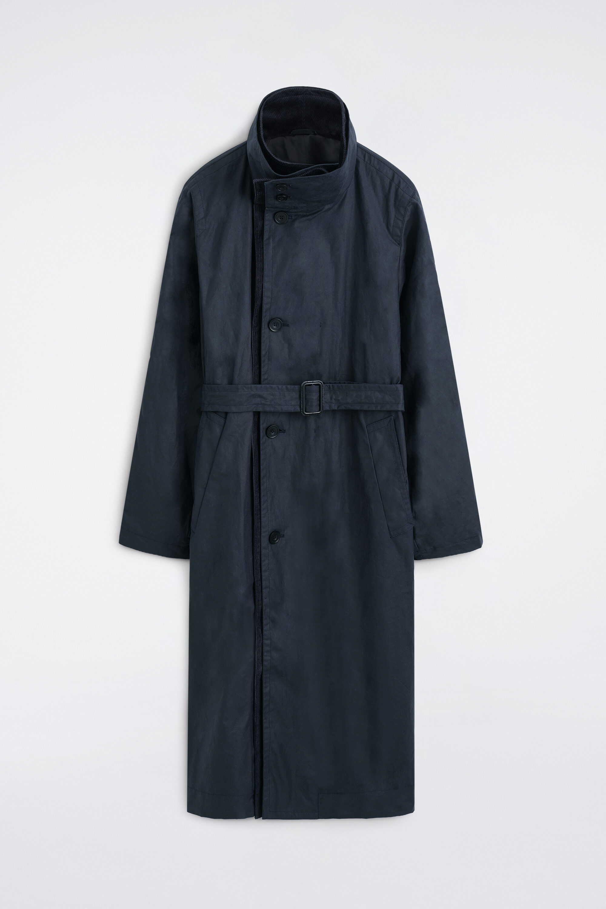 CORDUROY-DETAIL WAXED-COTTON TRENCH COAT - MIDNIGHT BLUE | COS DK