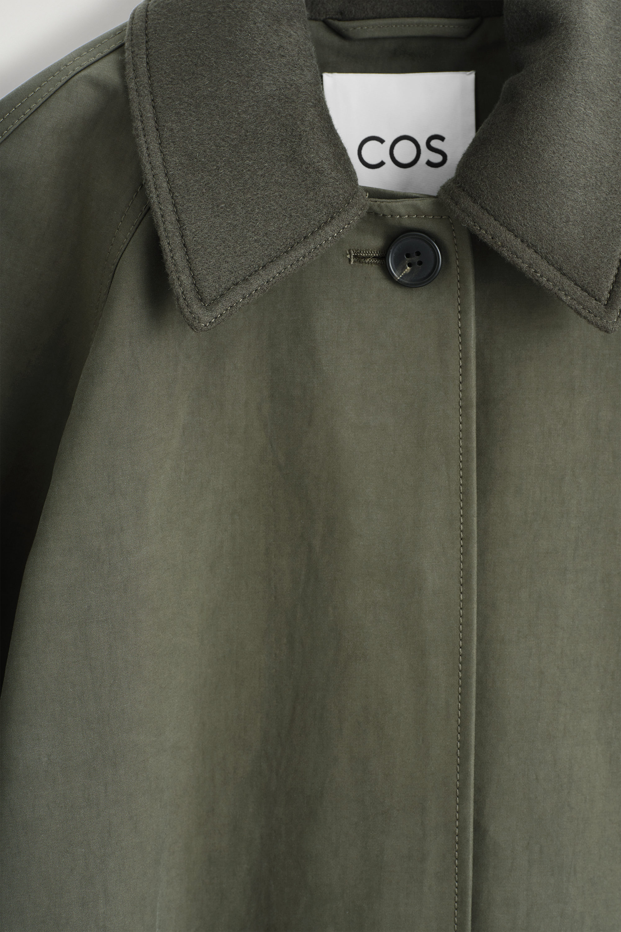 WOOL-TRIMMED LONG CAR COAT - DARK KHAKI | COS US