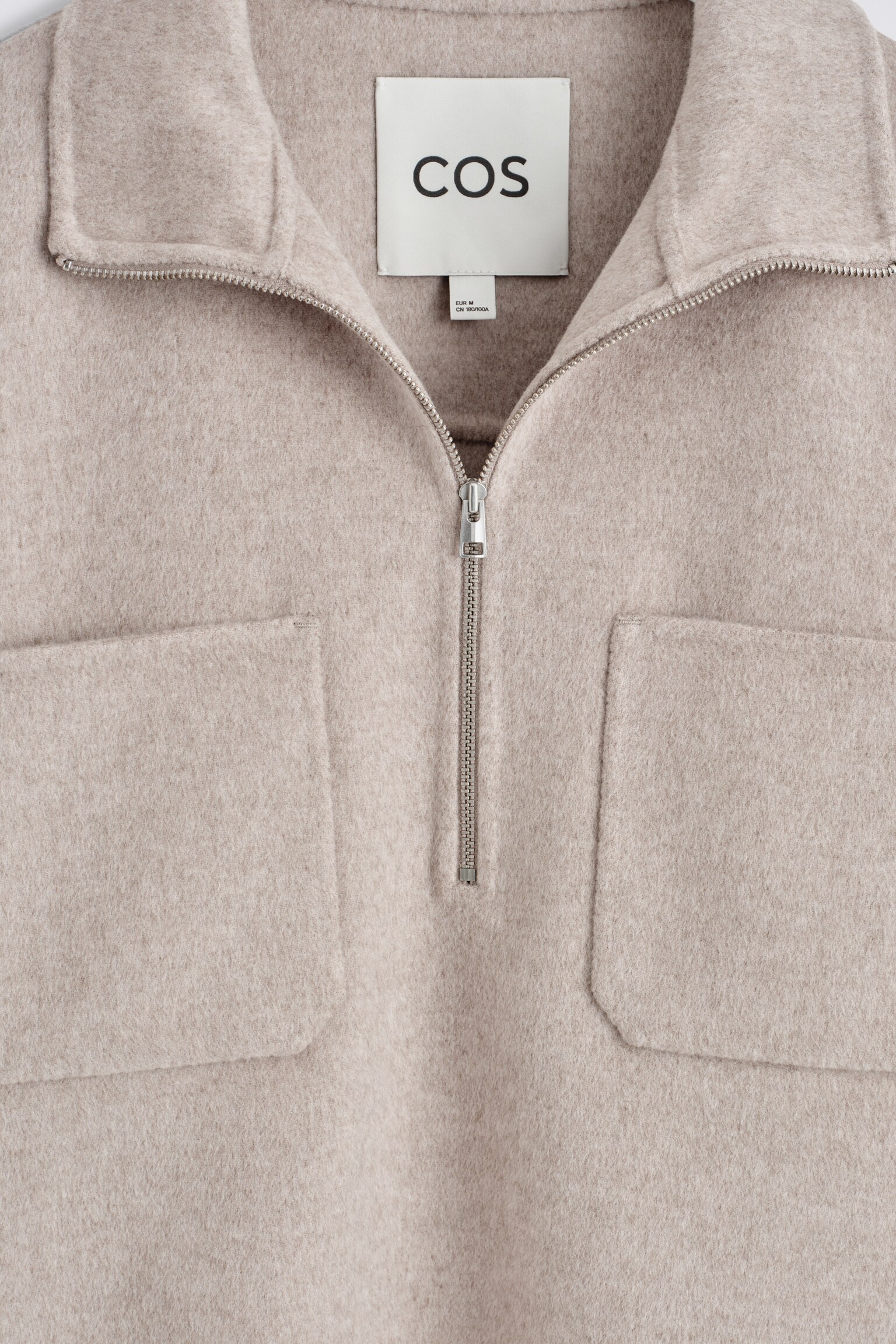 DOUBLE-FACED WOOL ZIP-UP SWEATSHIRT - בז' - 5