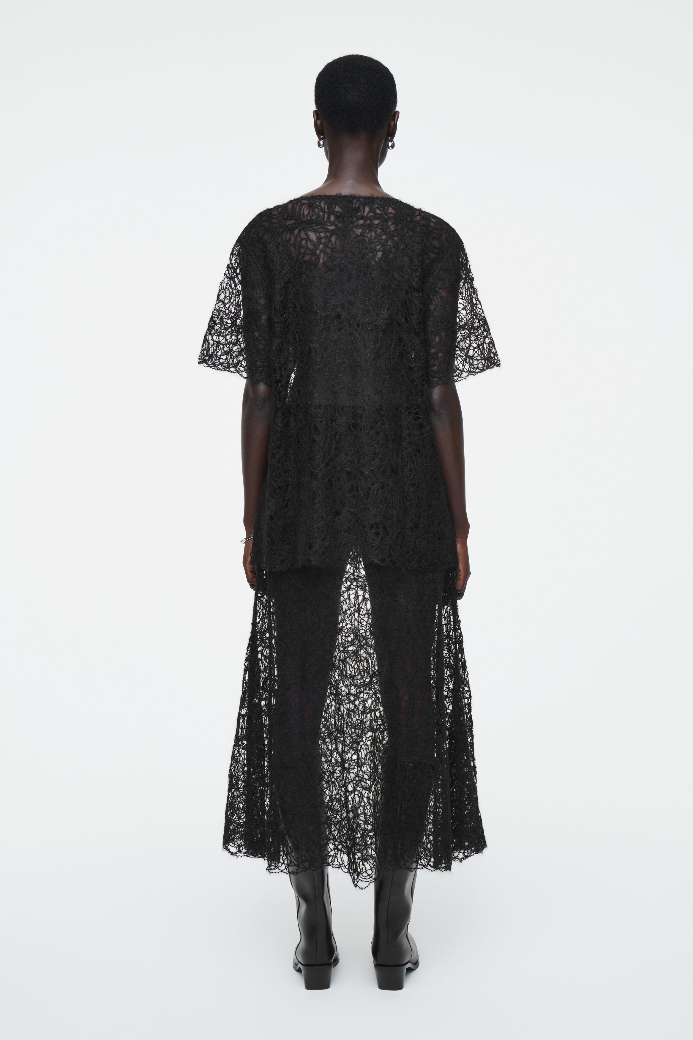 SHEER EMBROIDERED MOHAIR T-SHIRT - BLACK | COS