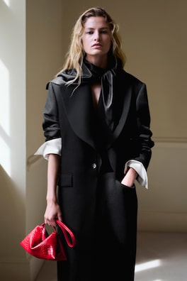 TAILORED DRAPED WOOL-BLEND LONG COAT — BLACK 9