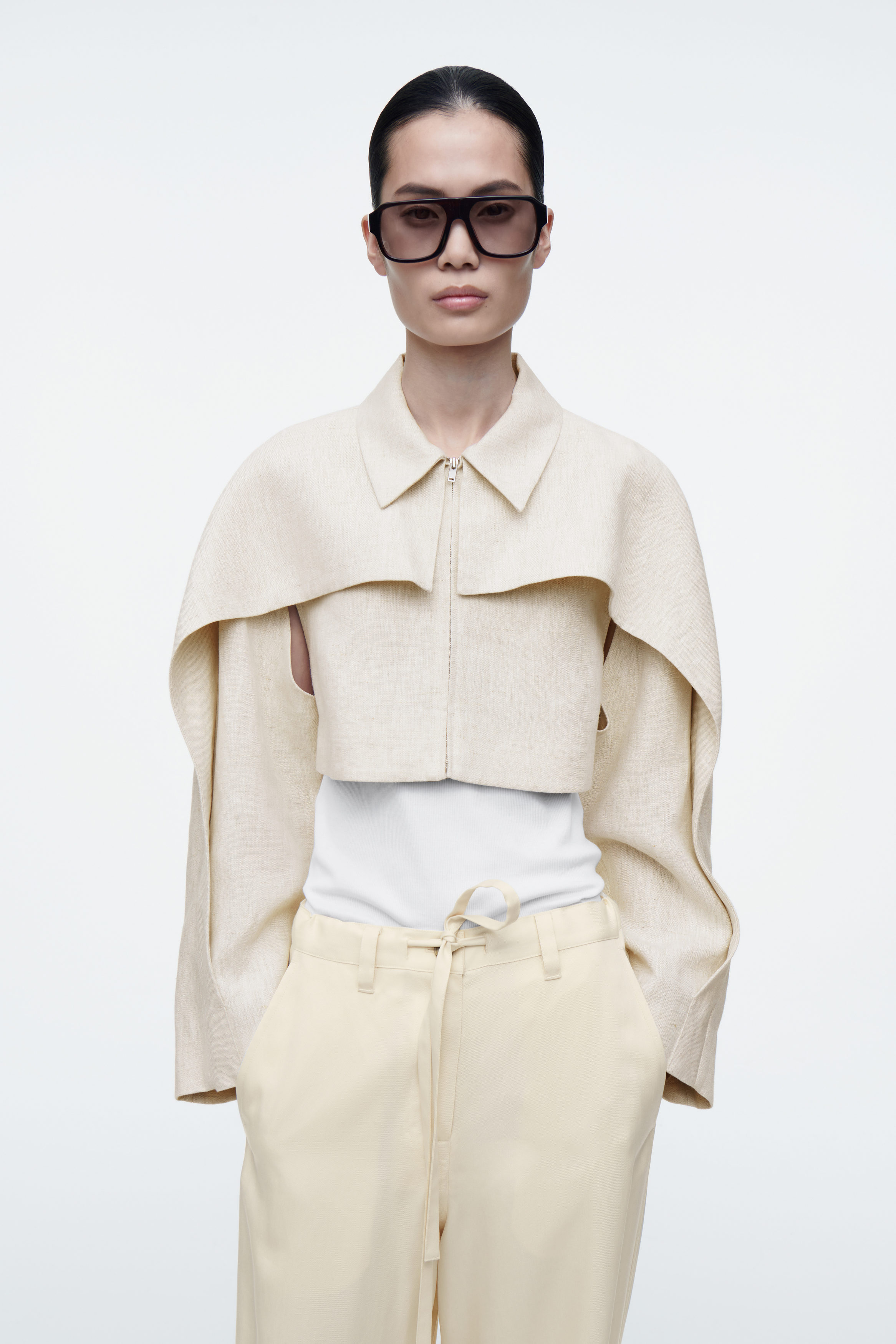 CROPPED LINEN JACKET - LIGHT BEIGE | COS