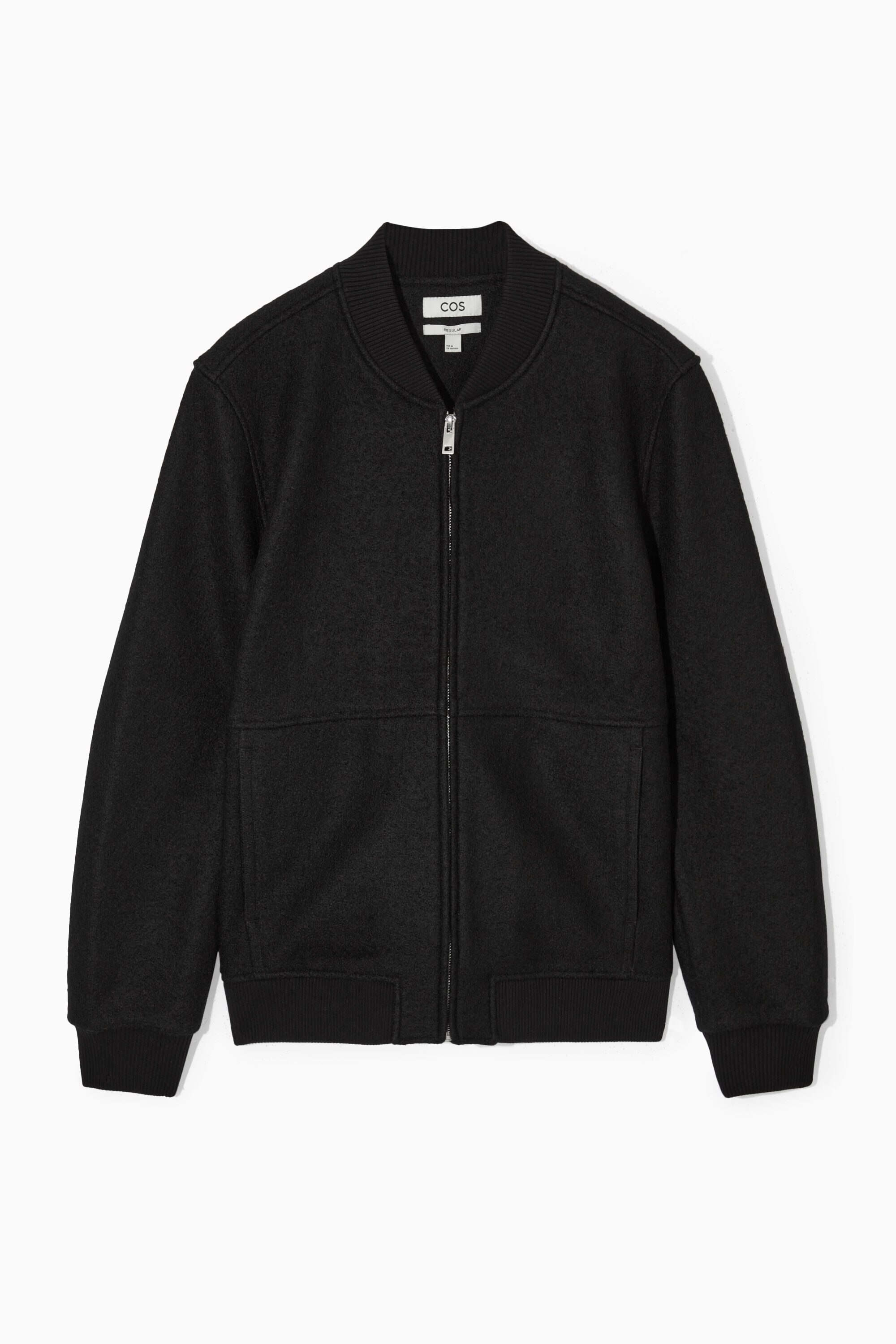 【定番】WOOL 2BUTTON JACKET / BLACK SET UP RIB-KNIT WOOL ZIP-UP JACKET - BLACK | COS
