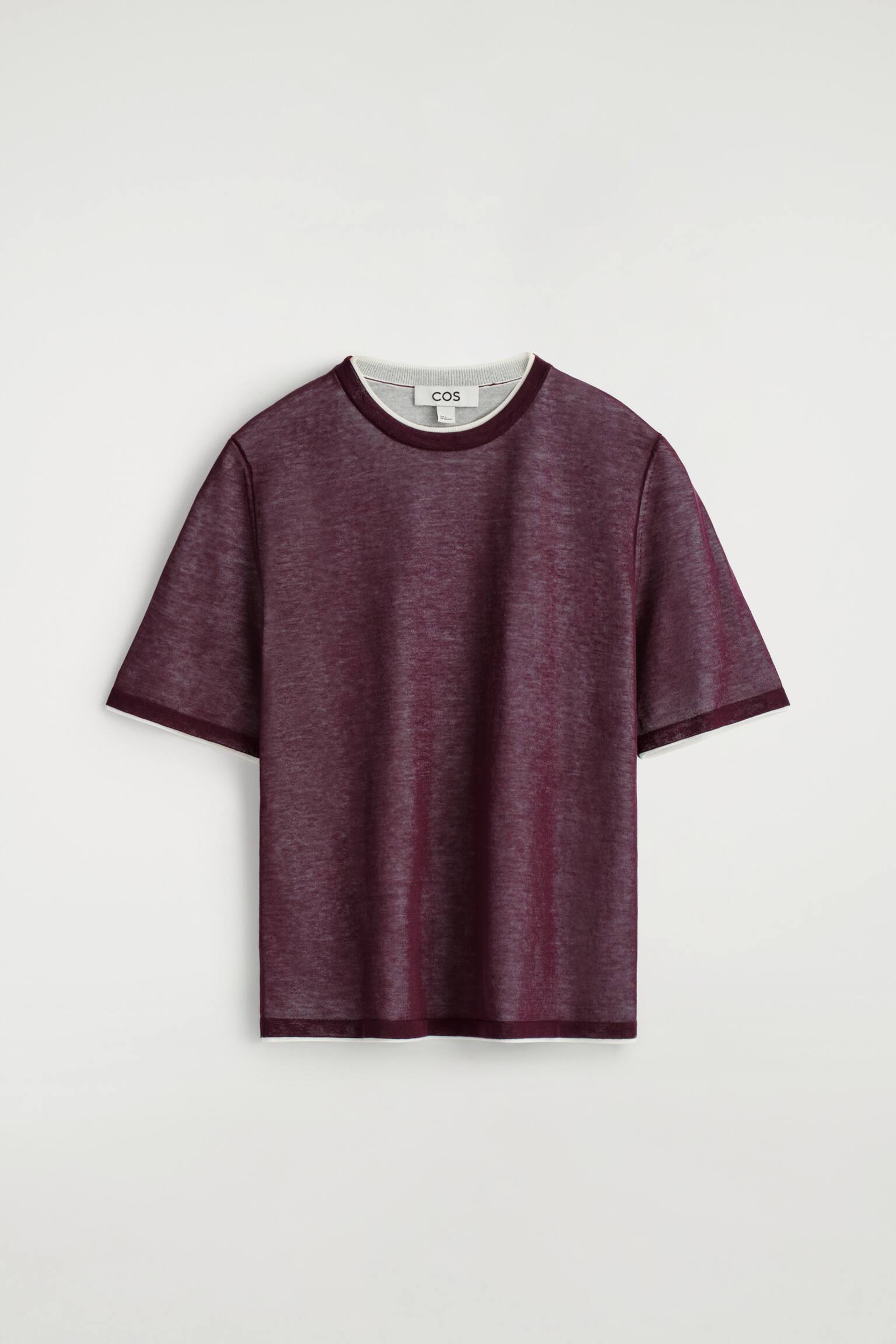 T-SHIRT I MJUK JERSEY OCH DUBBEL DESIGN - BURGUNDY/VIT - 2