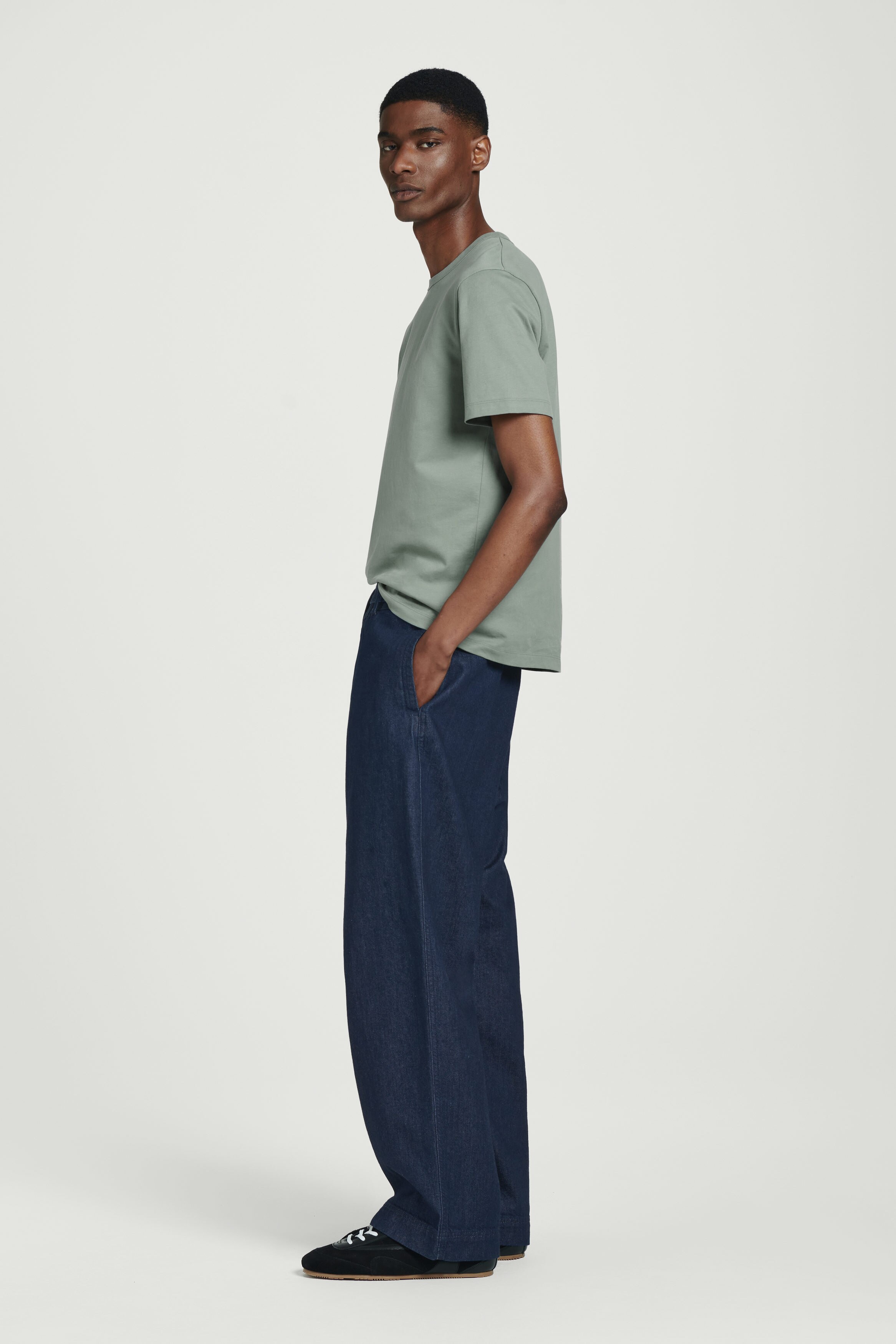 REGULAR BRUSHED-COTTON T-SHIRT - DUSTY GREEN | COS