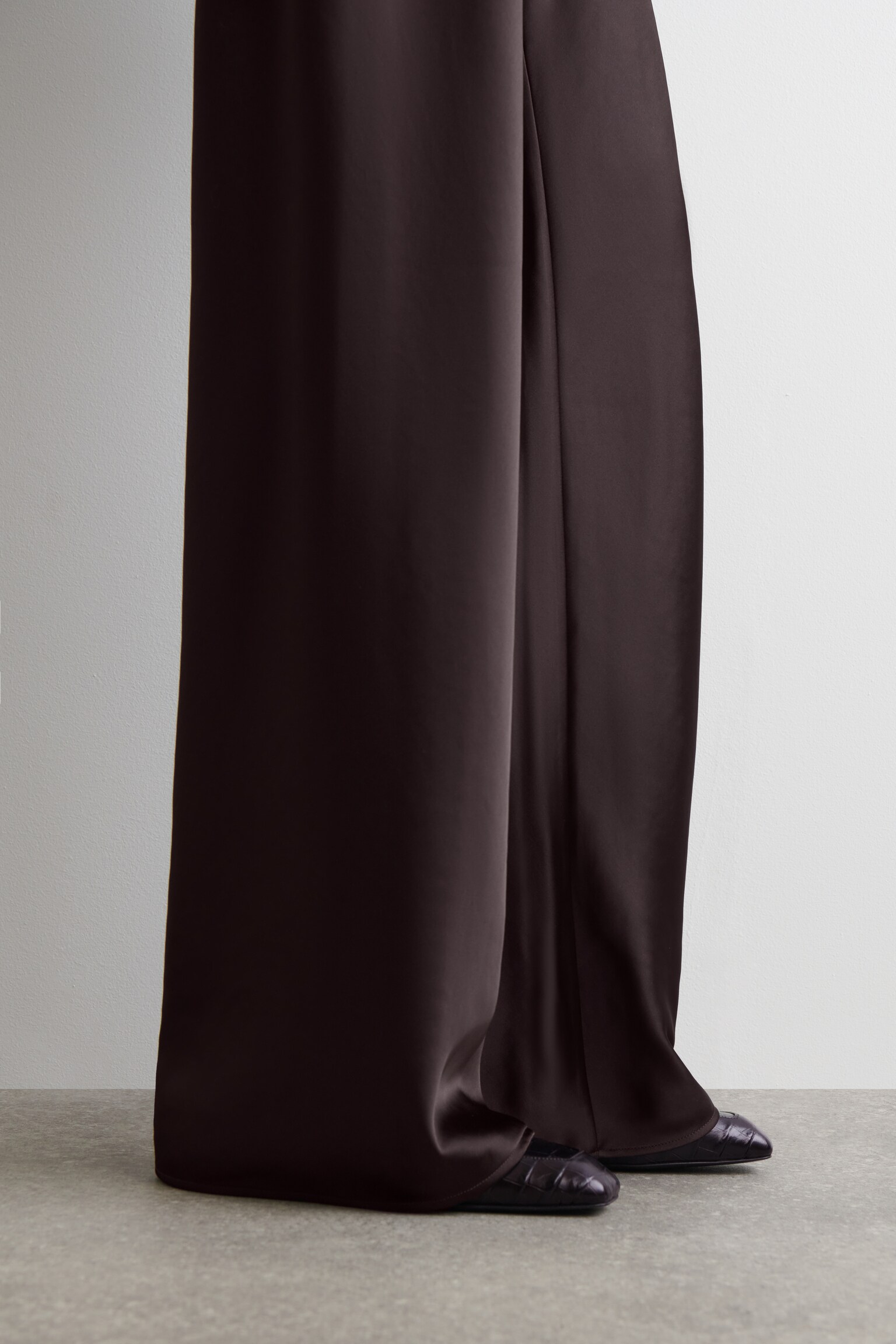 PANTALONI A GAMBA LARGA IN RASO - MARRONE SCURO/MARRONE - 4