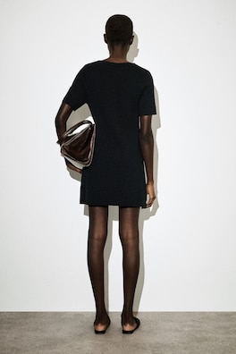 BUTTONED MILANO-KNIT MINI DRESS — BLACK 4